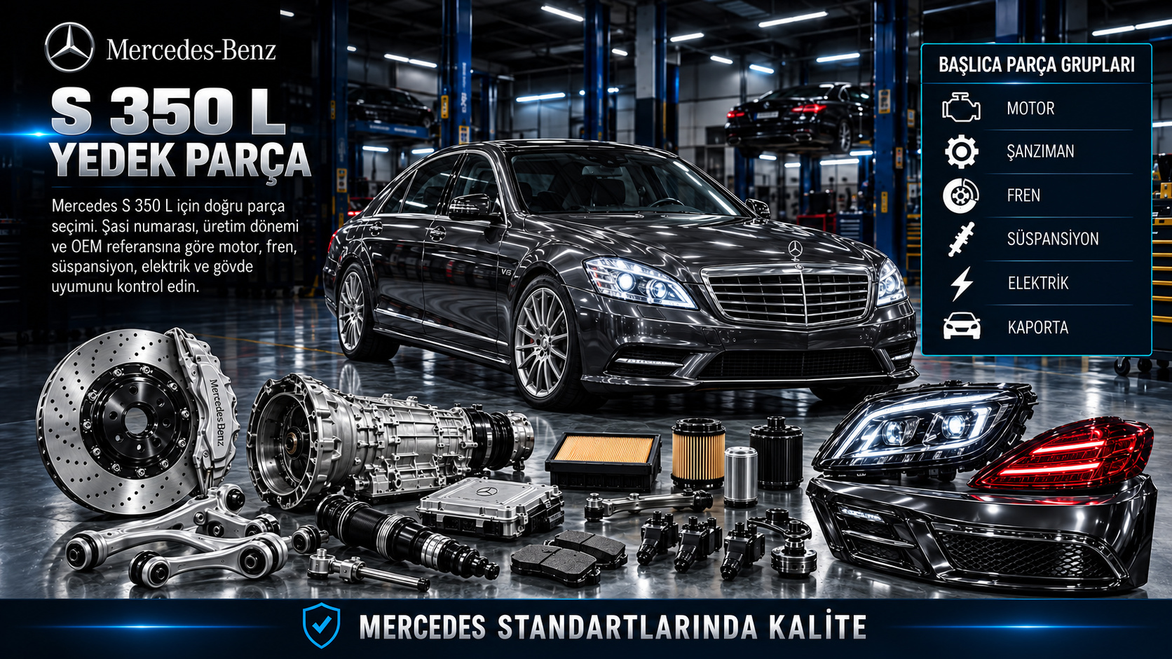 Mercedes-Benz S 350 L motor, bakım, uzun gövde ve konfor parçaları