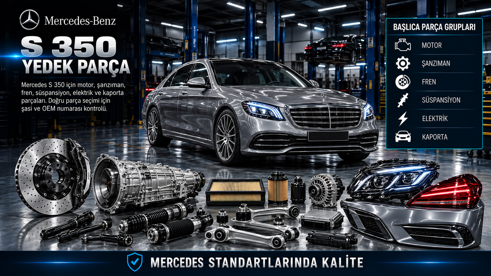 Mercedes S 350 motor fren süspansiyon klima ve bakım parçaları