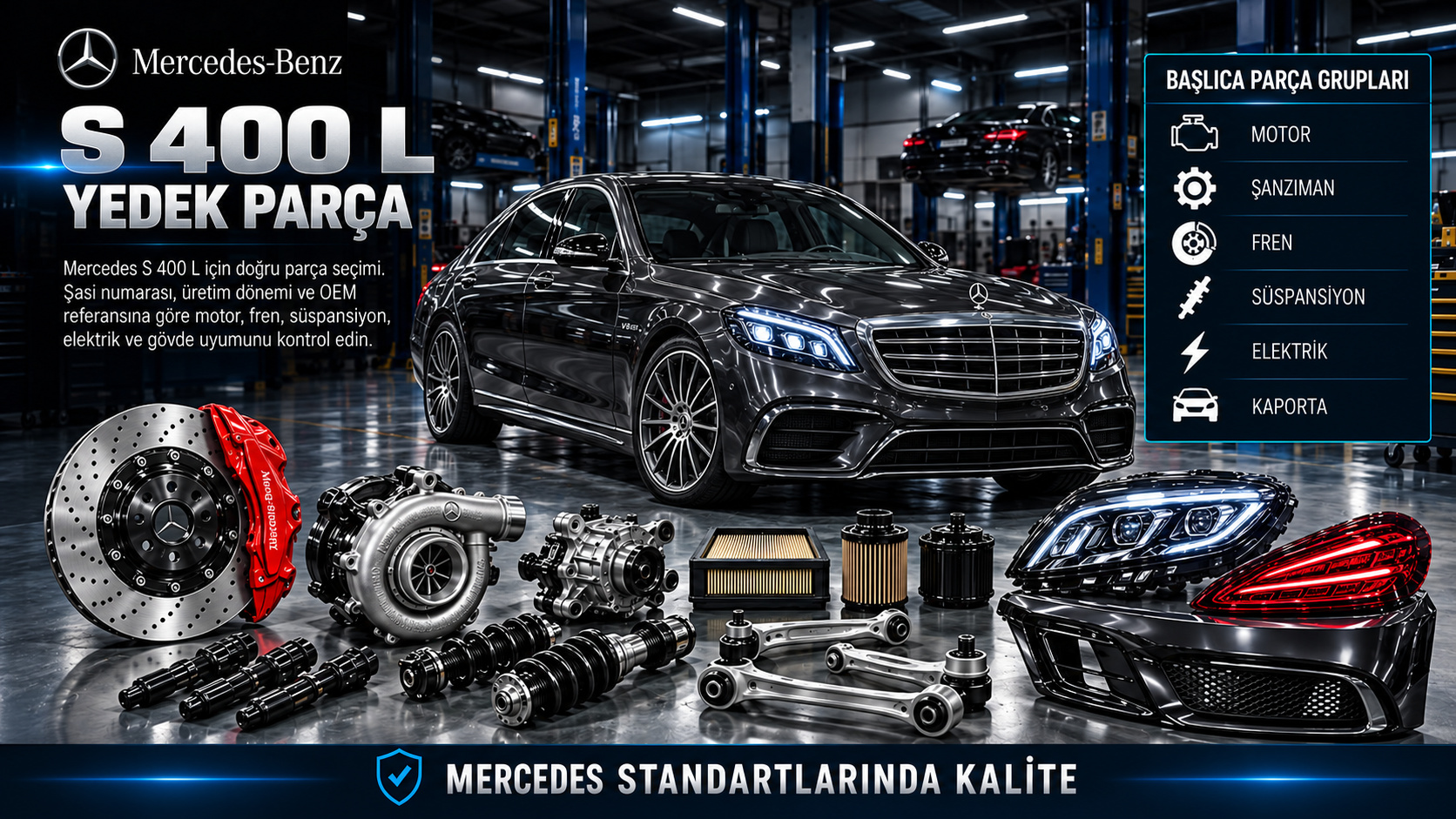 Mercedes-Benz S 400 L motor, bakım, uzun gövde ve elektronik parçaları