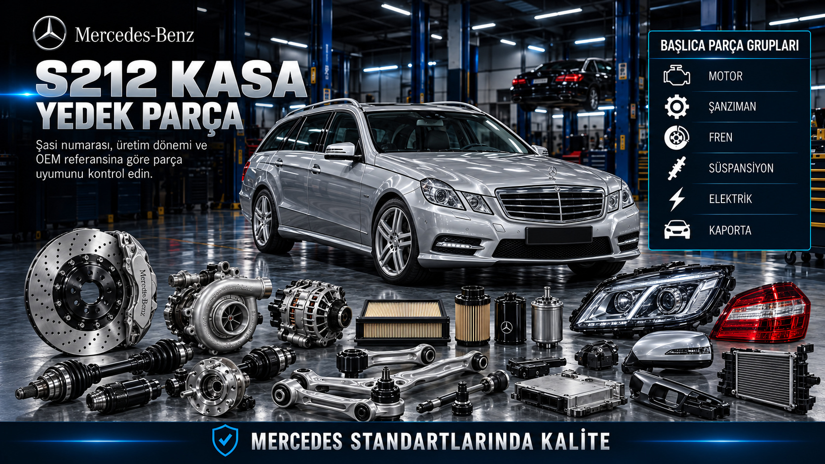 Mercedes S212 E Serisi station wagon motor, arka süspansiyon, bagaj ve gövde parçaları