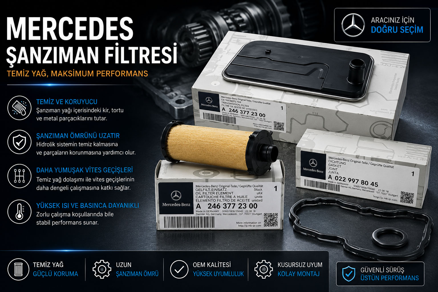 Mercedes şanzıman filtresi ve otomatik şanzıman filtre seti çeşitleri