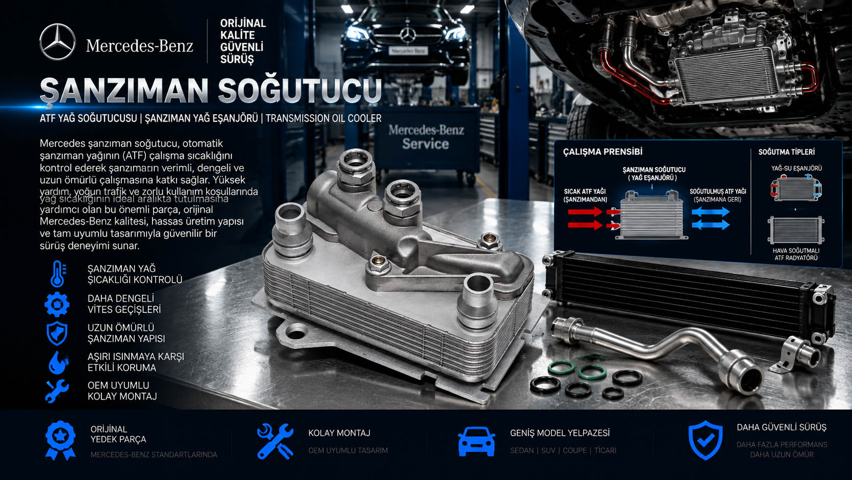 Mercedes şanzıman soğutucu, ATF yağ soğutucusu ve transmission oil cooler çeşitleri