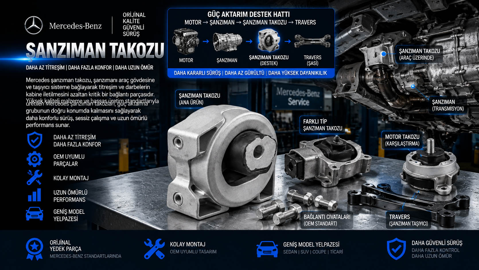 Mercedes Şanzıman Takozu Mercedes şanzıman takozu, şanzıman kulağı ve transmission mount çeşitleri