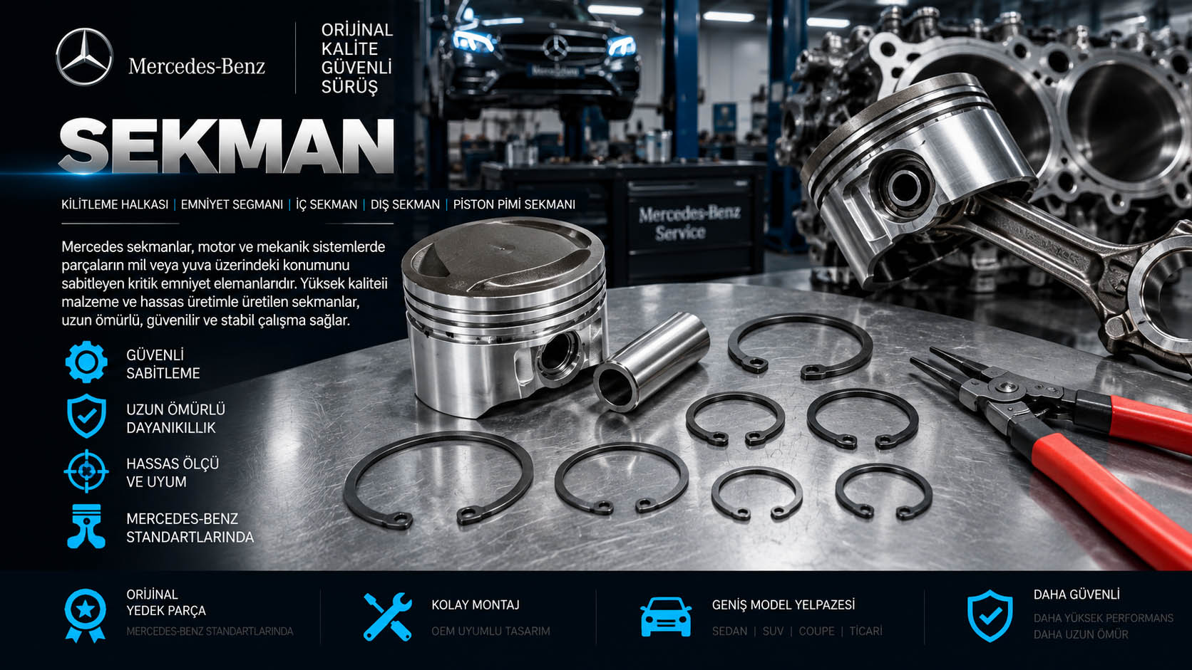 Mercedes sekman, kilitleme halkası, circlip ve retaining ring çeşitleri