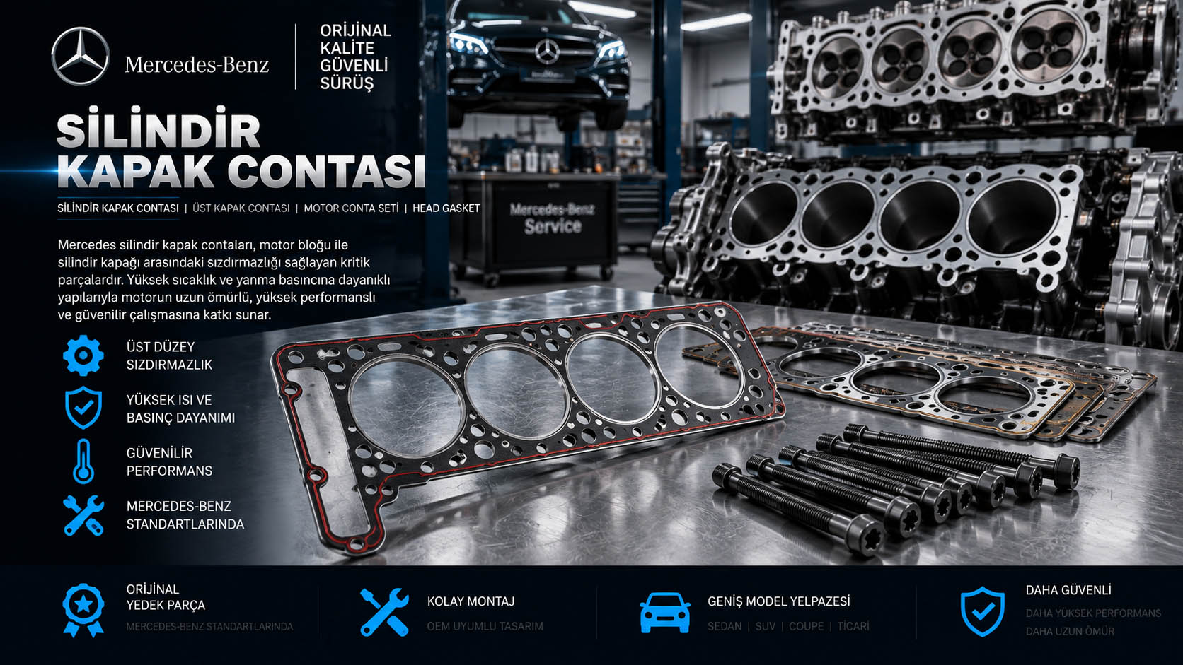 Mercedes silindir kapak contası, motor kapak contası ve head gasket çeşitleri