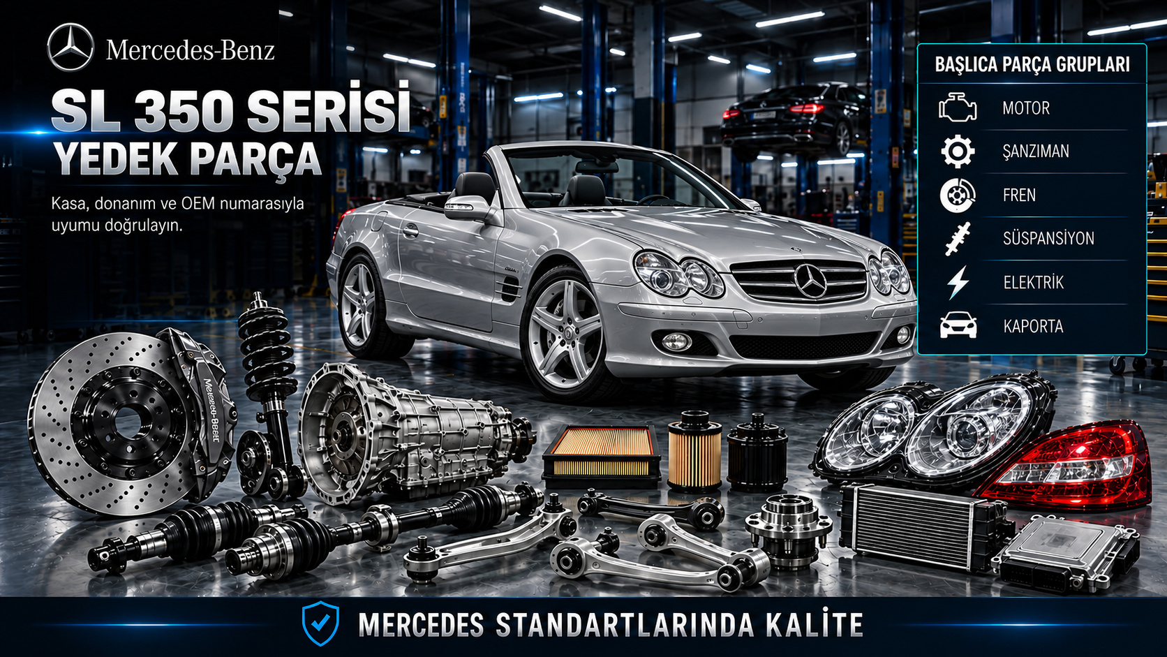 Mercedes SL 350 Serisi Yedek Parça kategori tanıtımı ve donanıma uygun ürün grupları