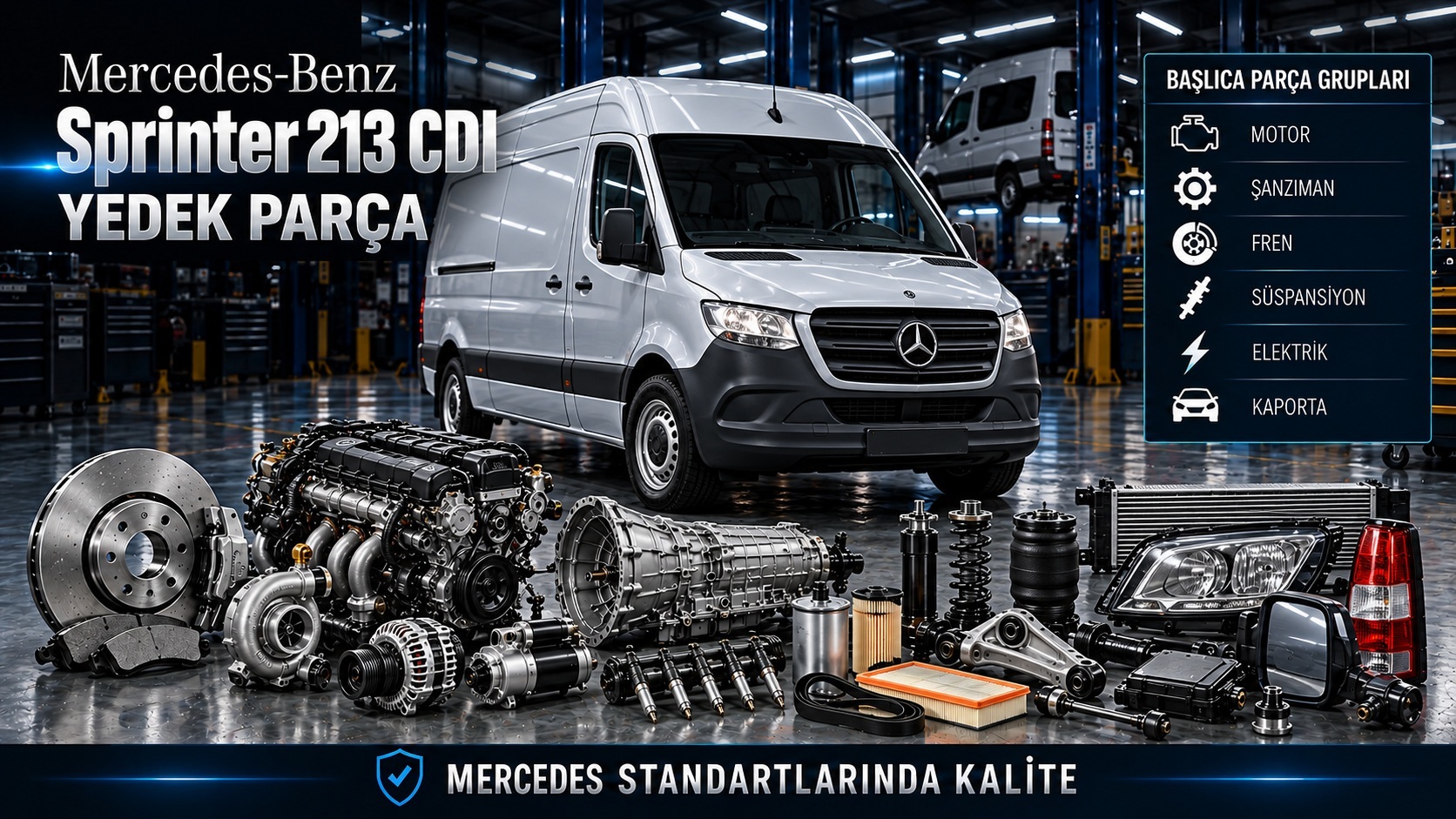 Mercedes-Benz Sprinter 213 CDI motor, bakım, fren, aktarma ve ticari gövde parçaları