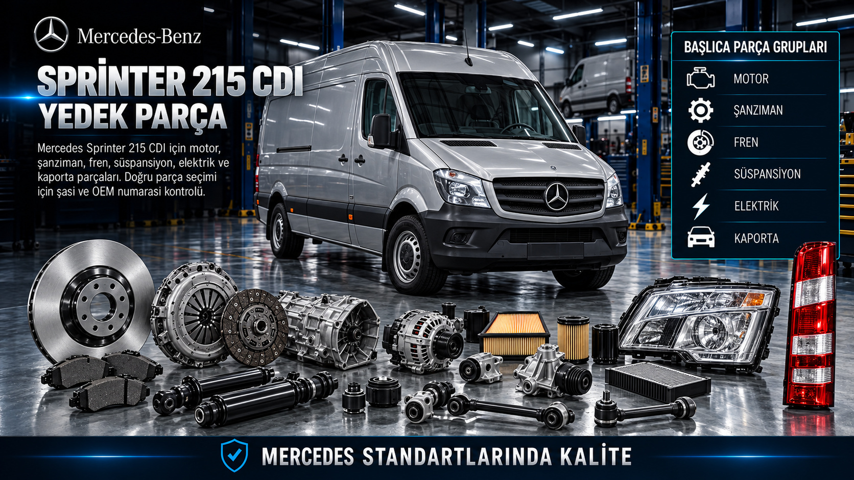 Mercedes Sprinter 215 CDI motor, debriyaj, fren ve ticari araç parçaları