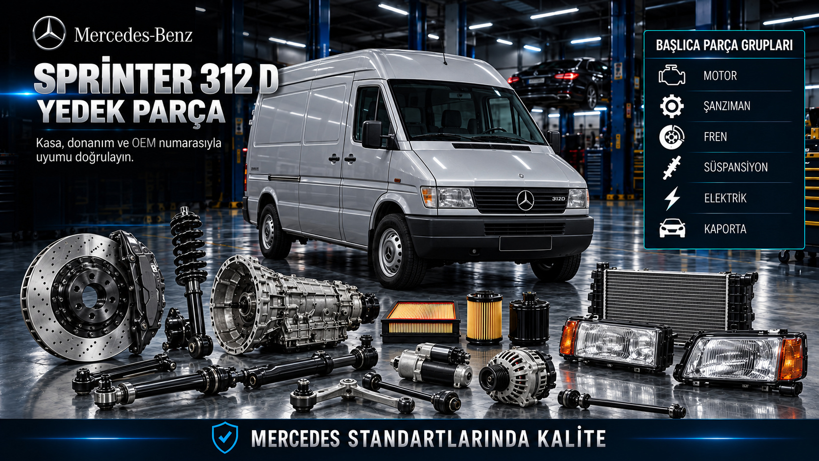 Mercedes Sprinter 312 D Yedek Parça kategori tanıtımı ve donanıma uygun ürün grupları