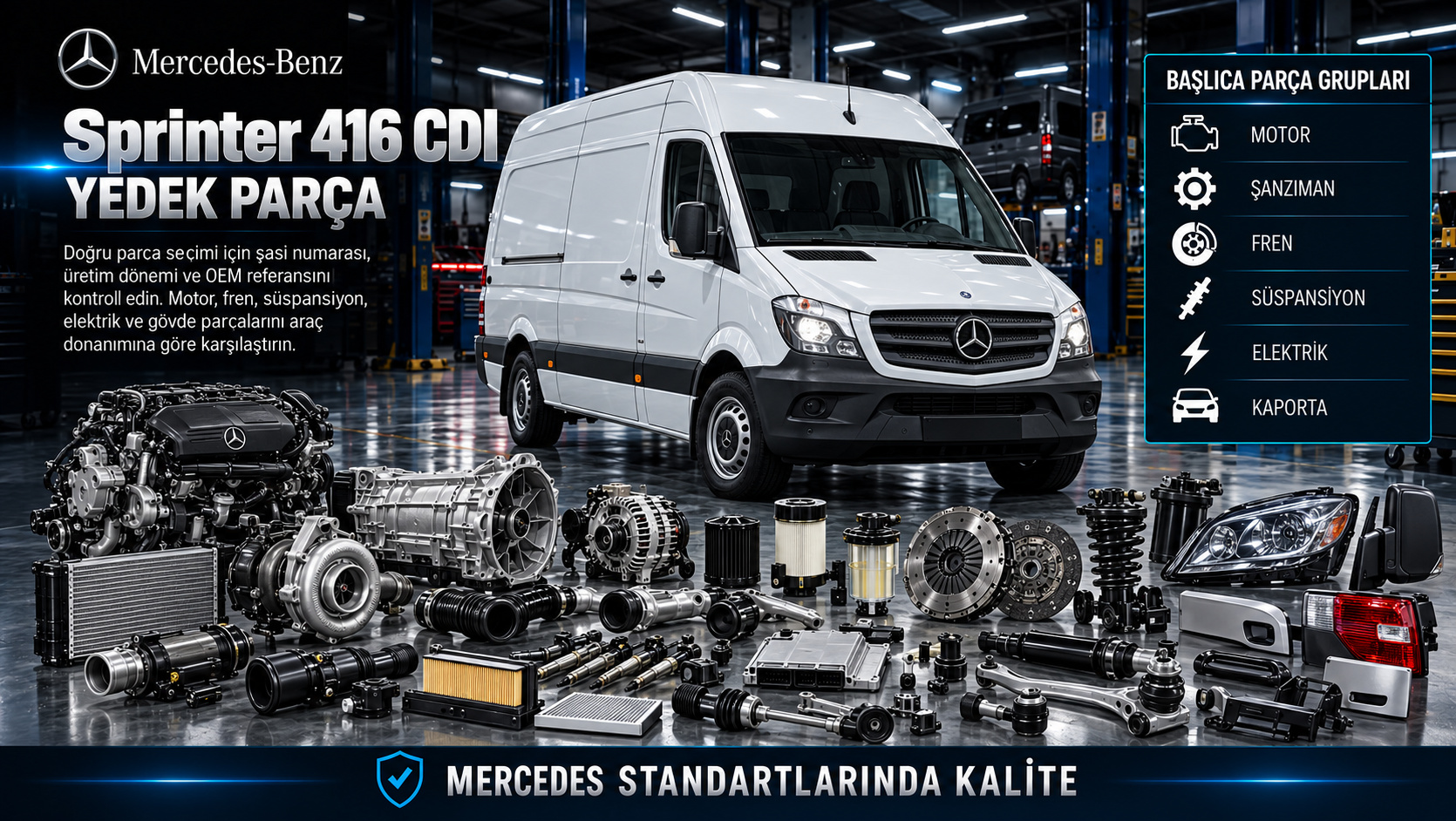 Mercedes Sprinter 416 CDI motor, turbo, debriyaj, fren ve makas parçaları