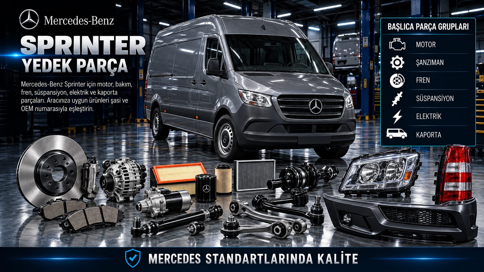 Mercedes-Benz Sprinter için motor, aktarma, ticari araç fren ve panelvan gövde parçaları