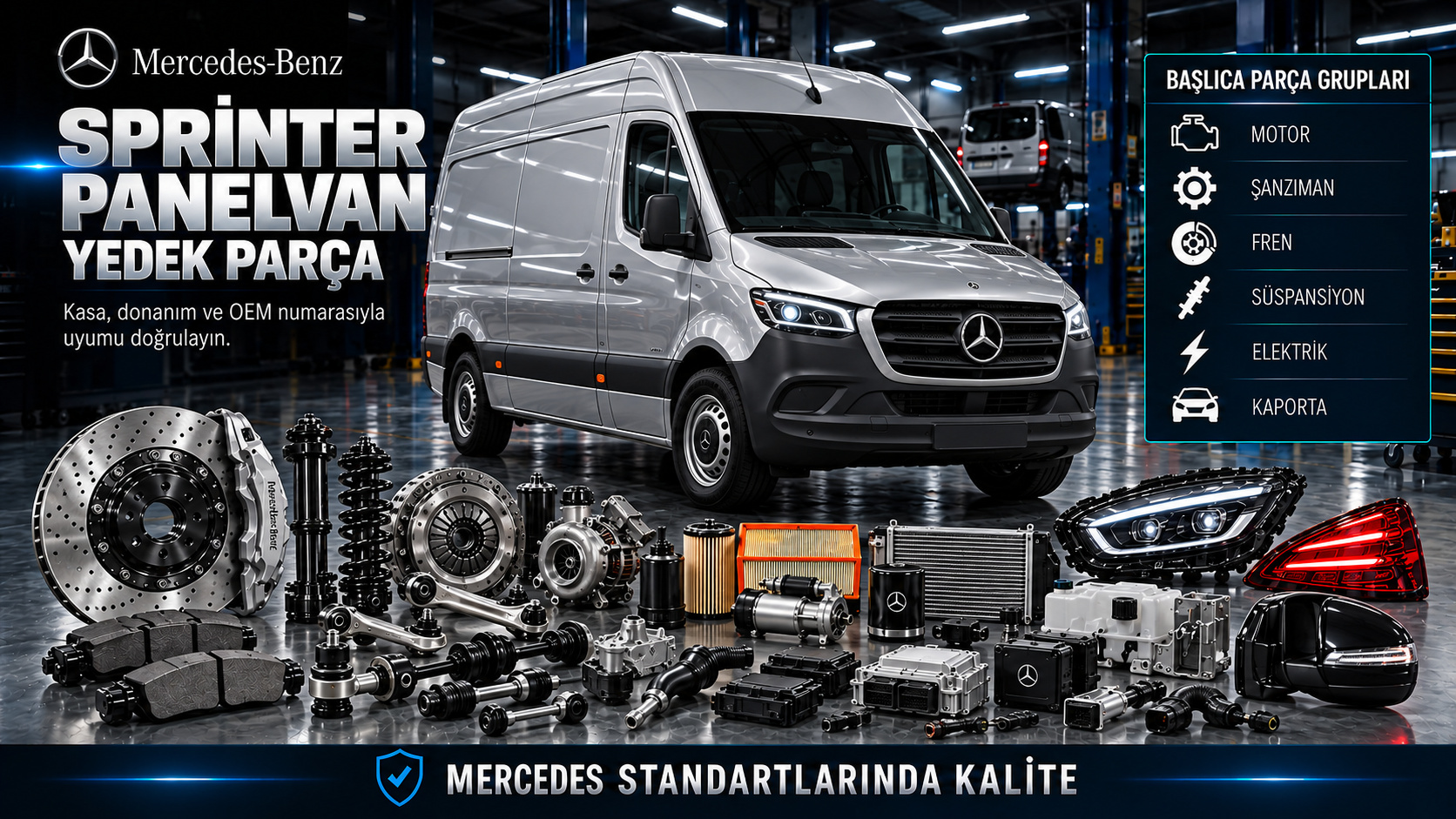 Mercedes Sprinter panelvan dizel bakım, fren, süspansiyon, sürgülü kapı ve gövde parçaları