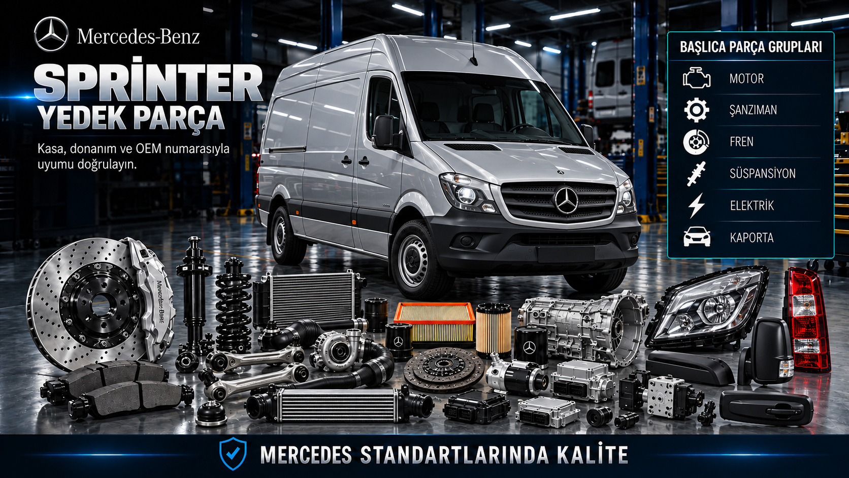 Mercedes Sprinter motor, şanzıman, fren, süspansiyon, ticari kapı ve gövde parçaları