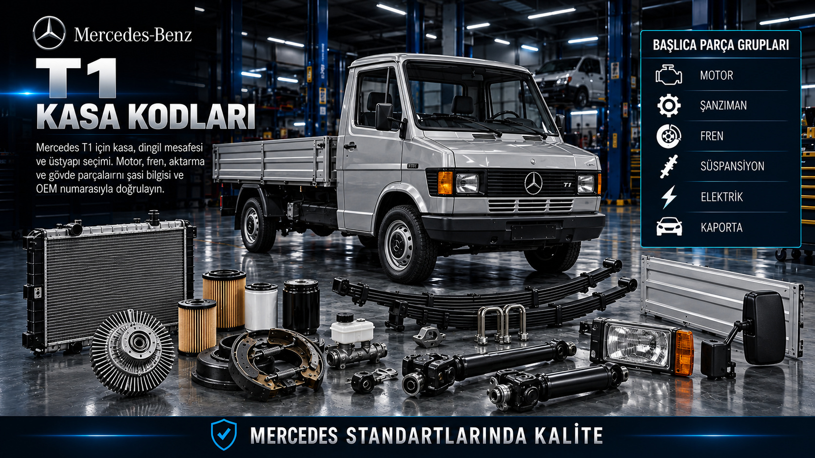 Mercedes-Benz T1 klasik ticari araç ve parça gruplarını gösteren kategori görseli