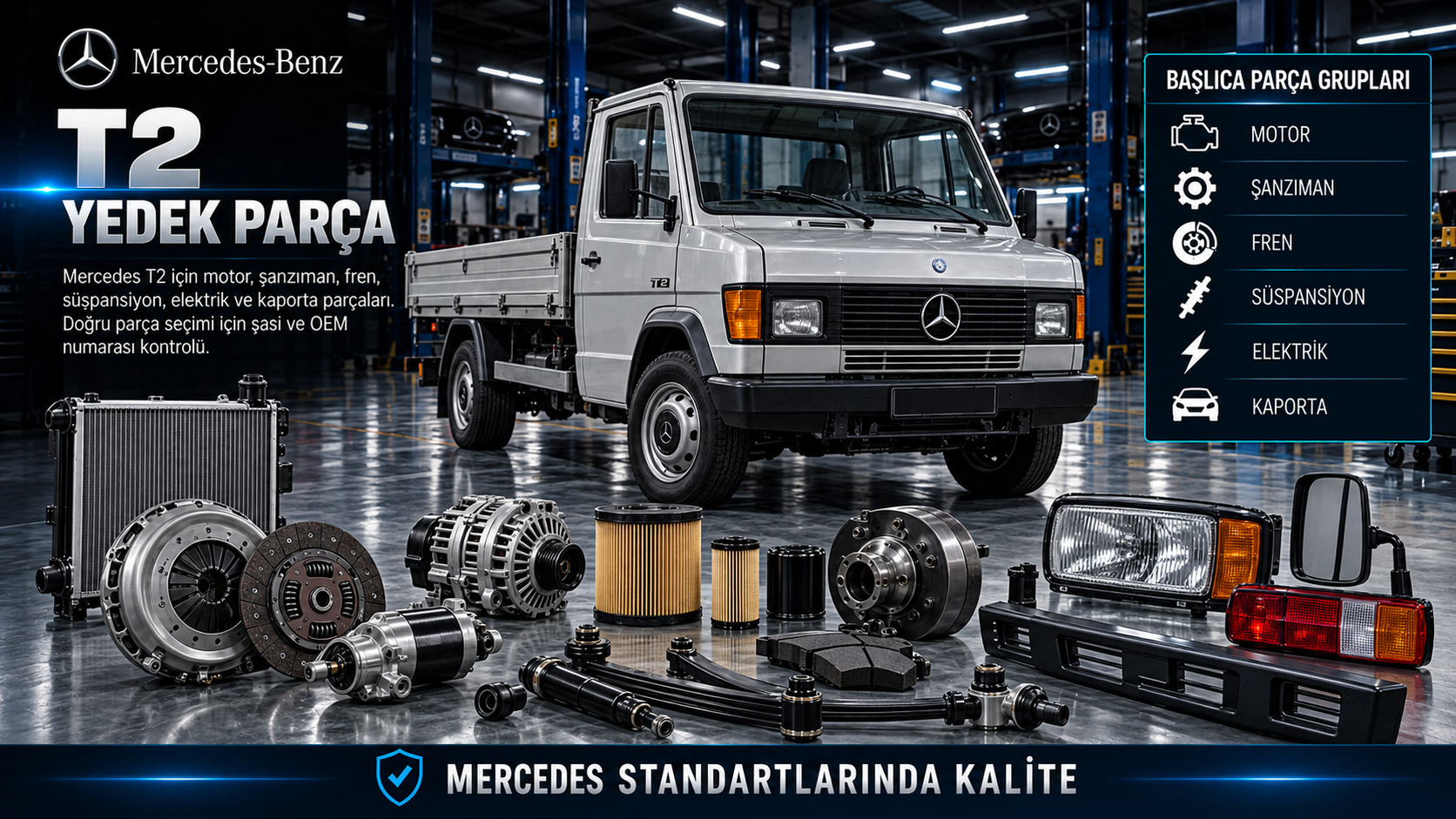 Mercedes T2 kamyonet motor fren süspansiyon ve bakım parçaları
