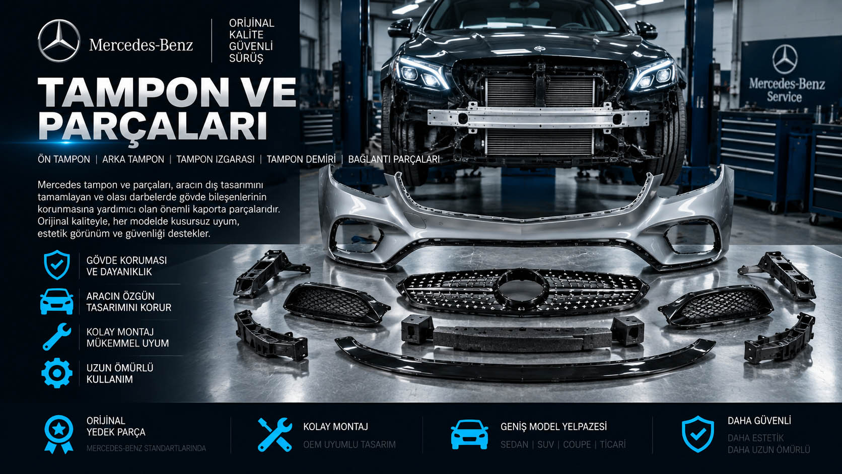 Mercedes ön tampon, arka tampon ve tampon parçaları çeşitleri