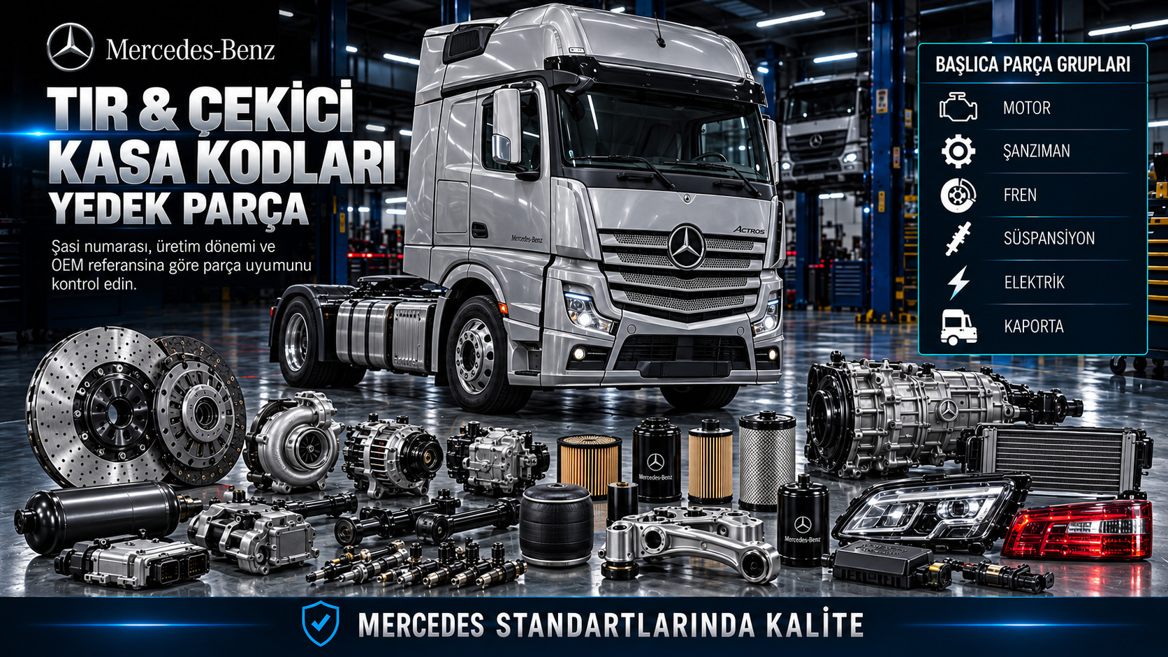 Mercedes tır ve çekici kasa kodları, motor, kabin, hava sistemi ve aktarma parçaları