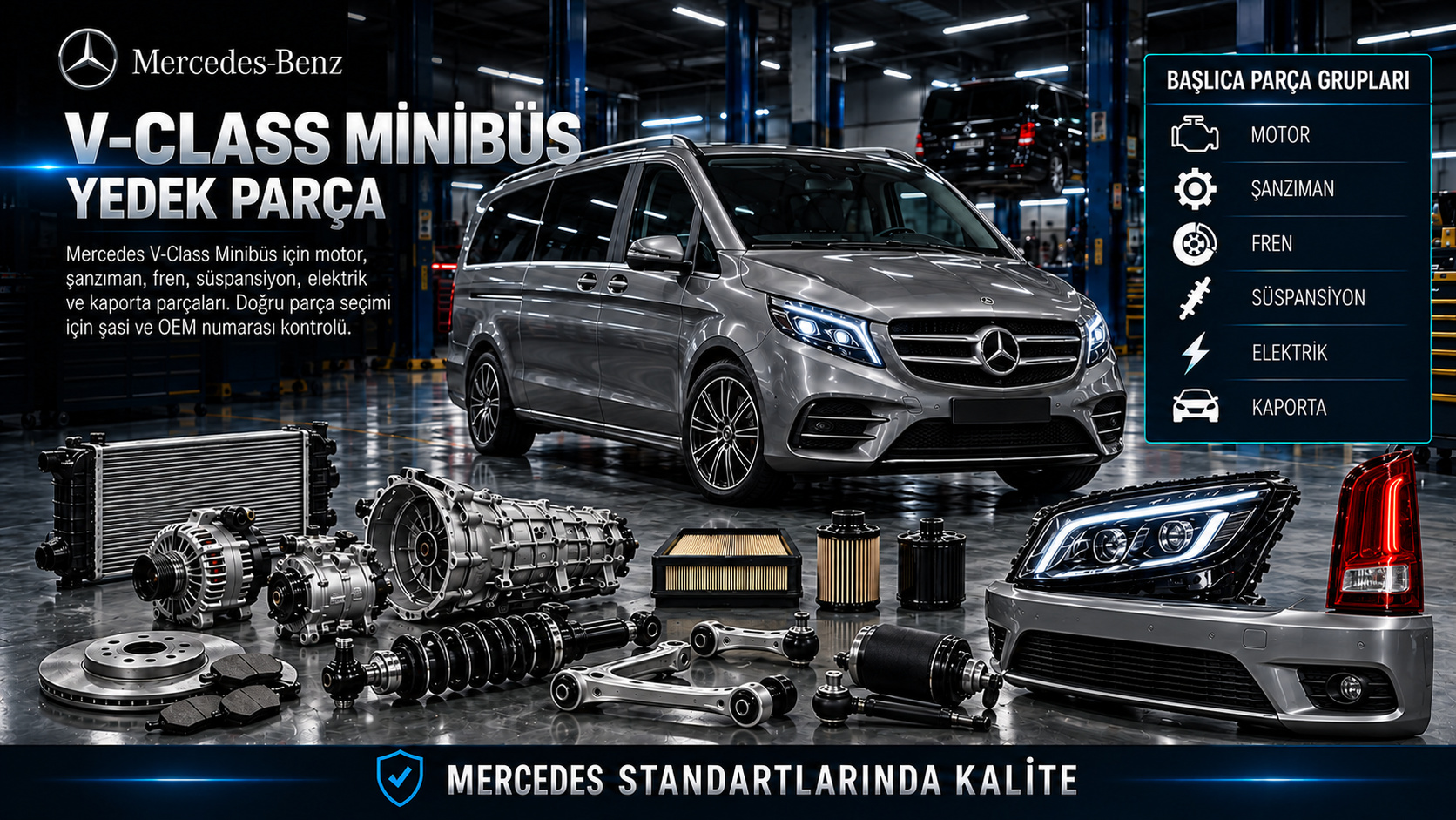 Mercedes V-Class minibüs motor fren klima ve kapı parçaları