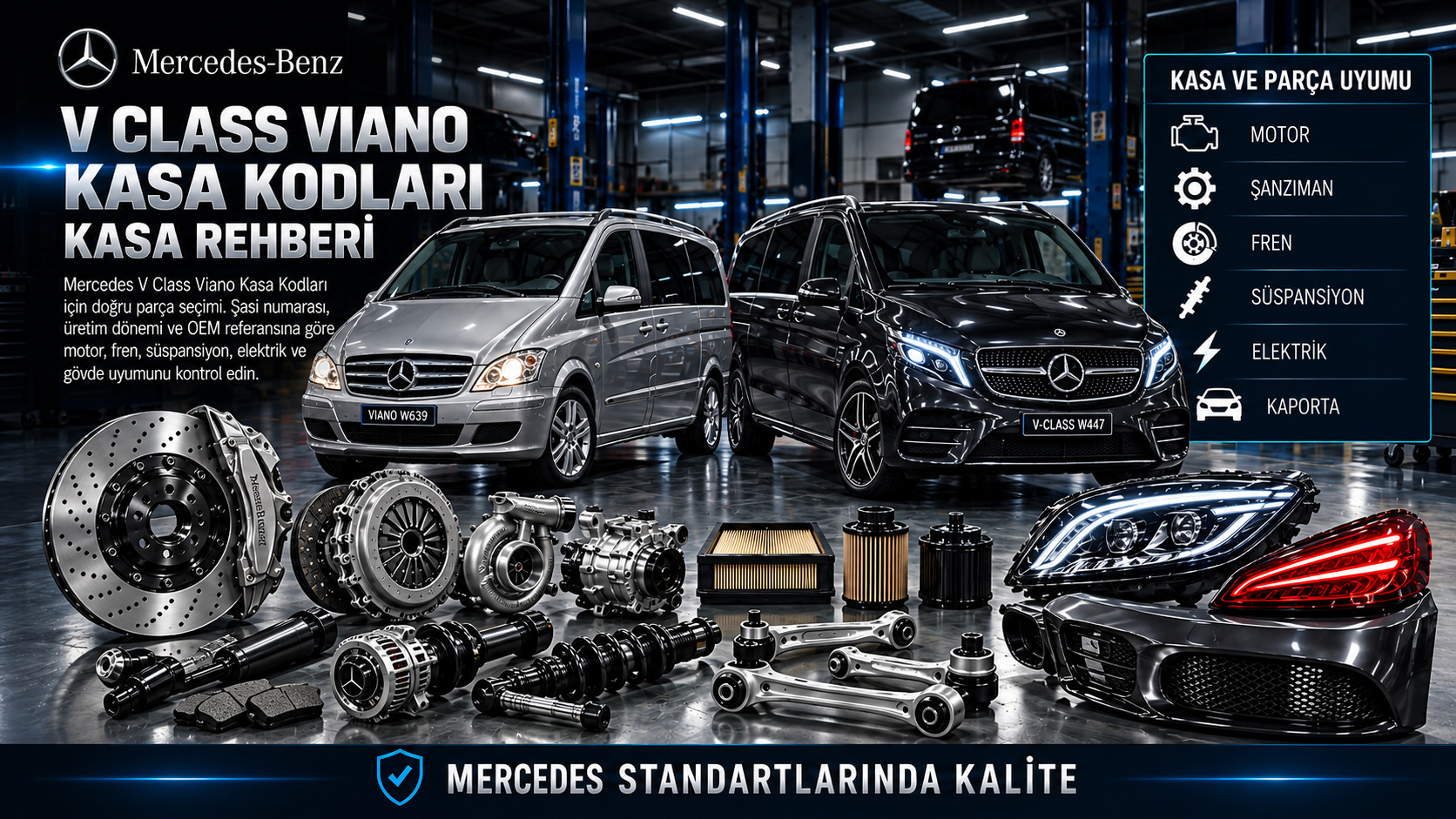 Mercedes-Benz Viano 639 ve V Class 447 minivan kasa ve yedek parça rehberi