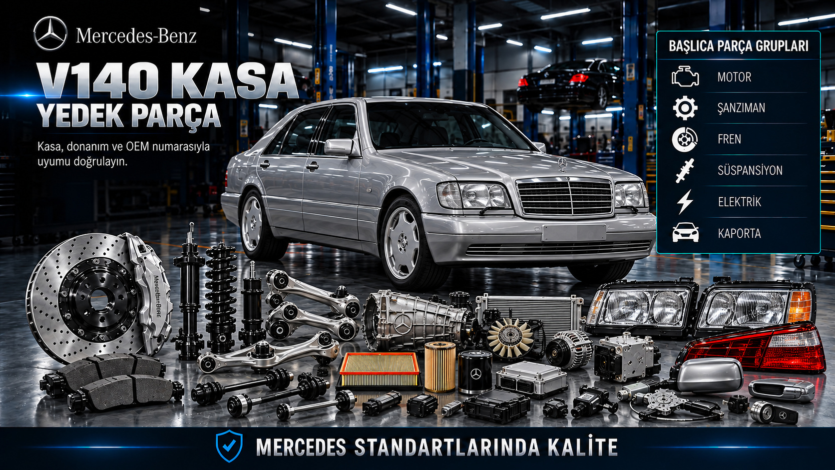 Mercedes V140 uzun şasi S Serisi motor, şanzıman, konfor ve gövde parçaları