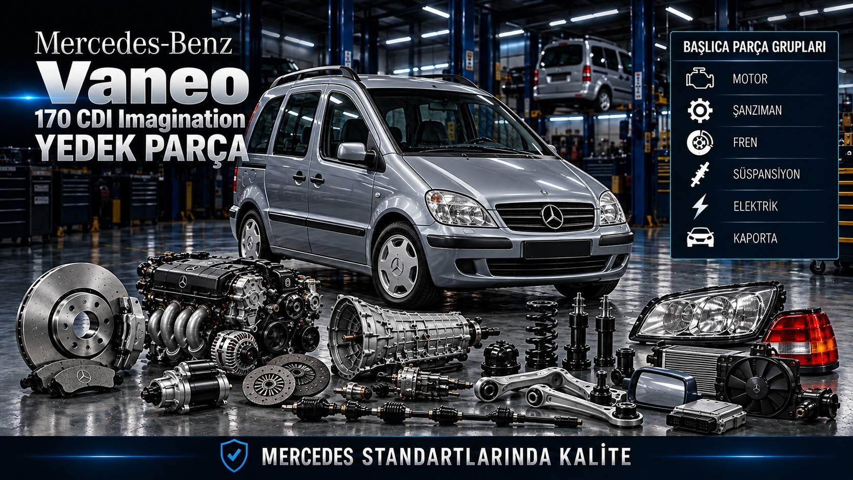 Mercedes-Benz Vaneo 170 CDI Imagination motor, bakım, fren ve iç donanım parçaları