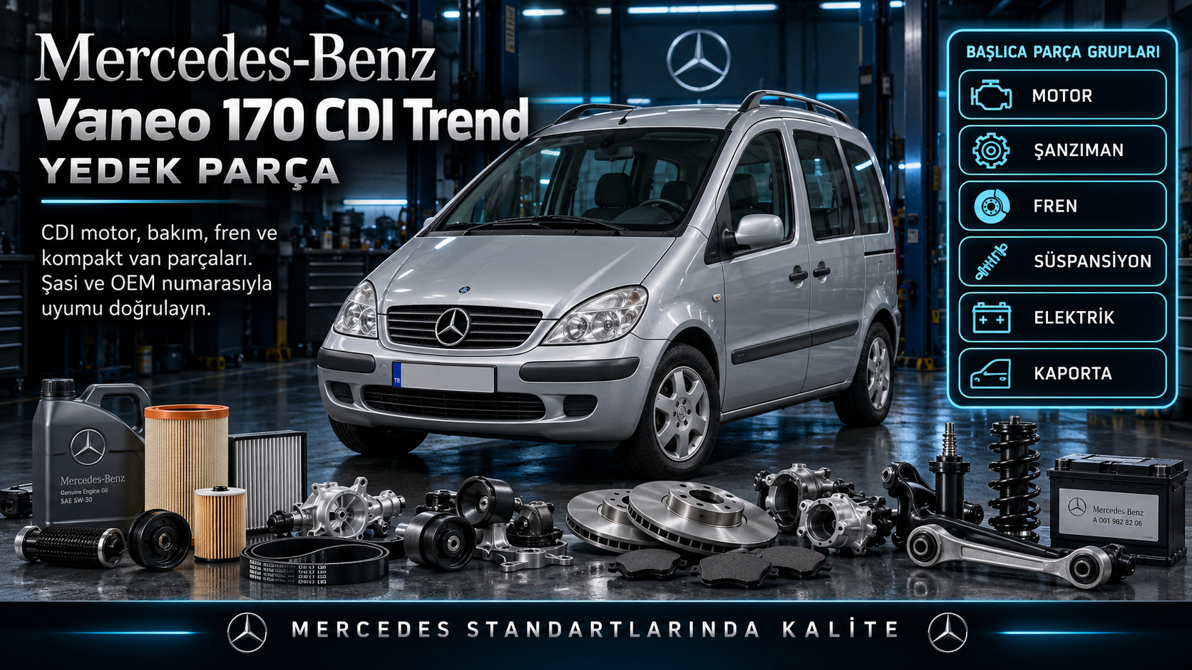 Mercedes Vaneo 170 CDI Trend için dizel motor, yakıt, bakım, fren ve sürgülü kapı parçaları