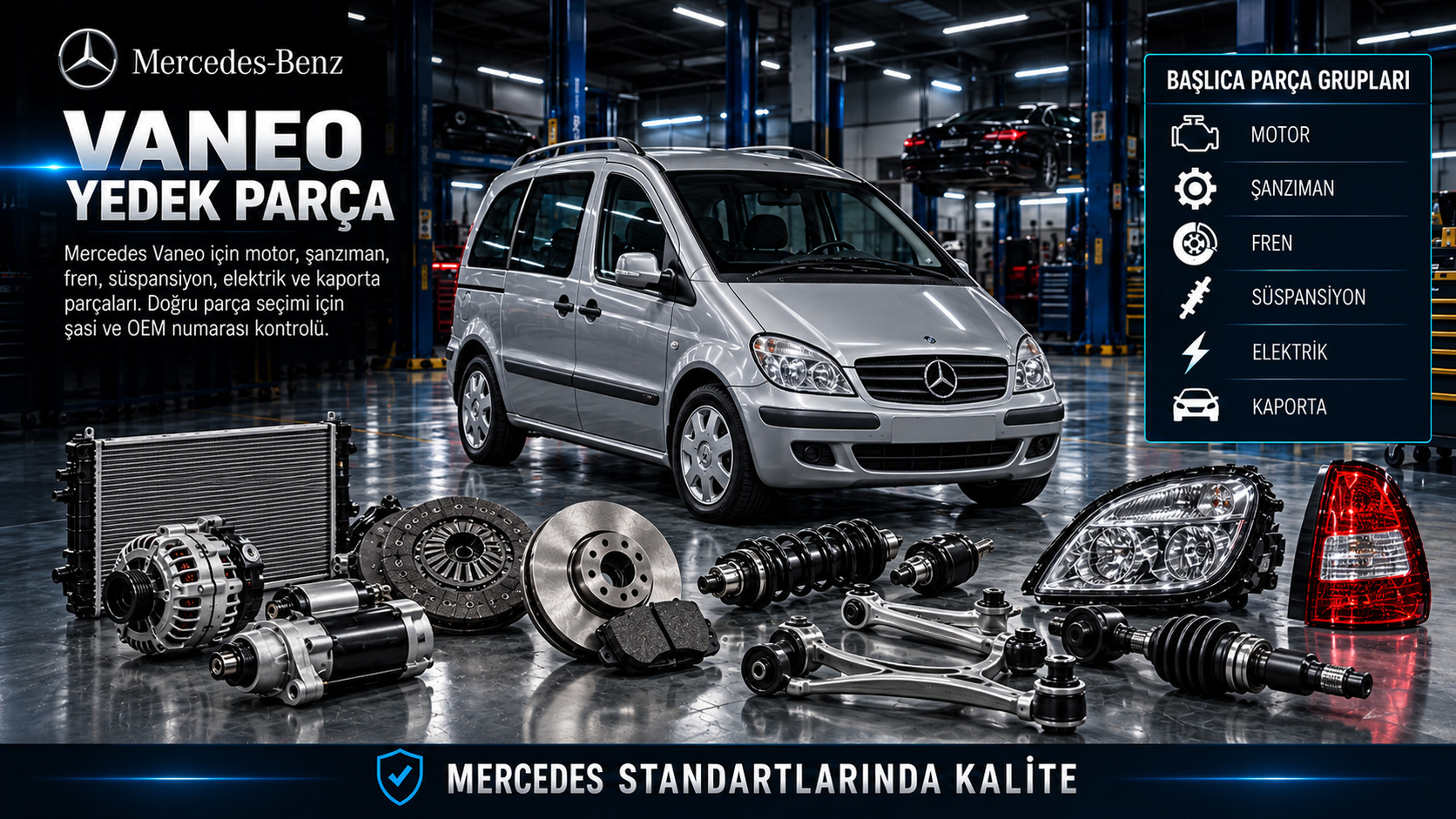 Mercedes Vaneo motor filtre fren ön takım ve gövde parçaları