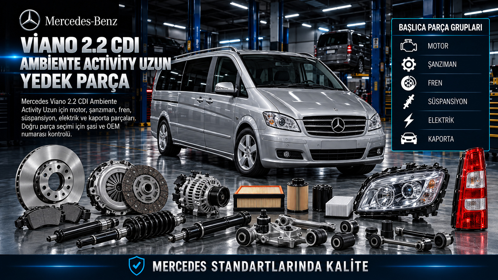 Mercedes Viano 2.2 CDI Ambiente Activity Uzun motor, klima, kapı ve süspansiyon parçaları