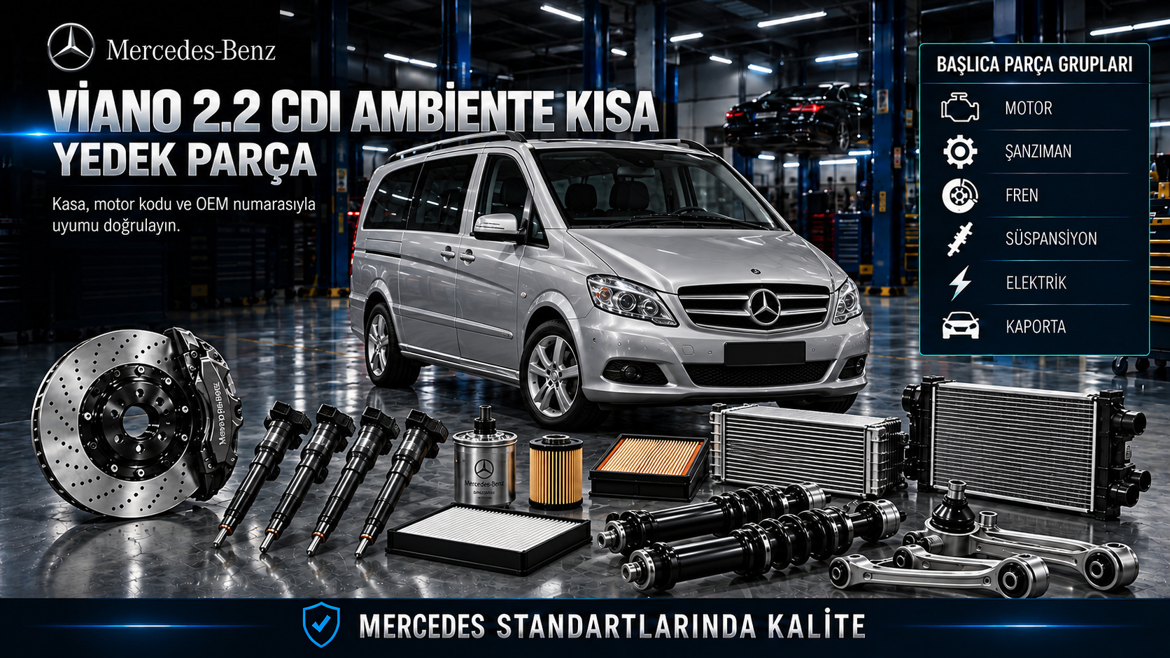 Mercedes Viano 2.2 CDI Ambiente kısa gövde dizel bakım, yolcu kabini, klima ve kapı parçaları