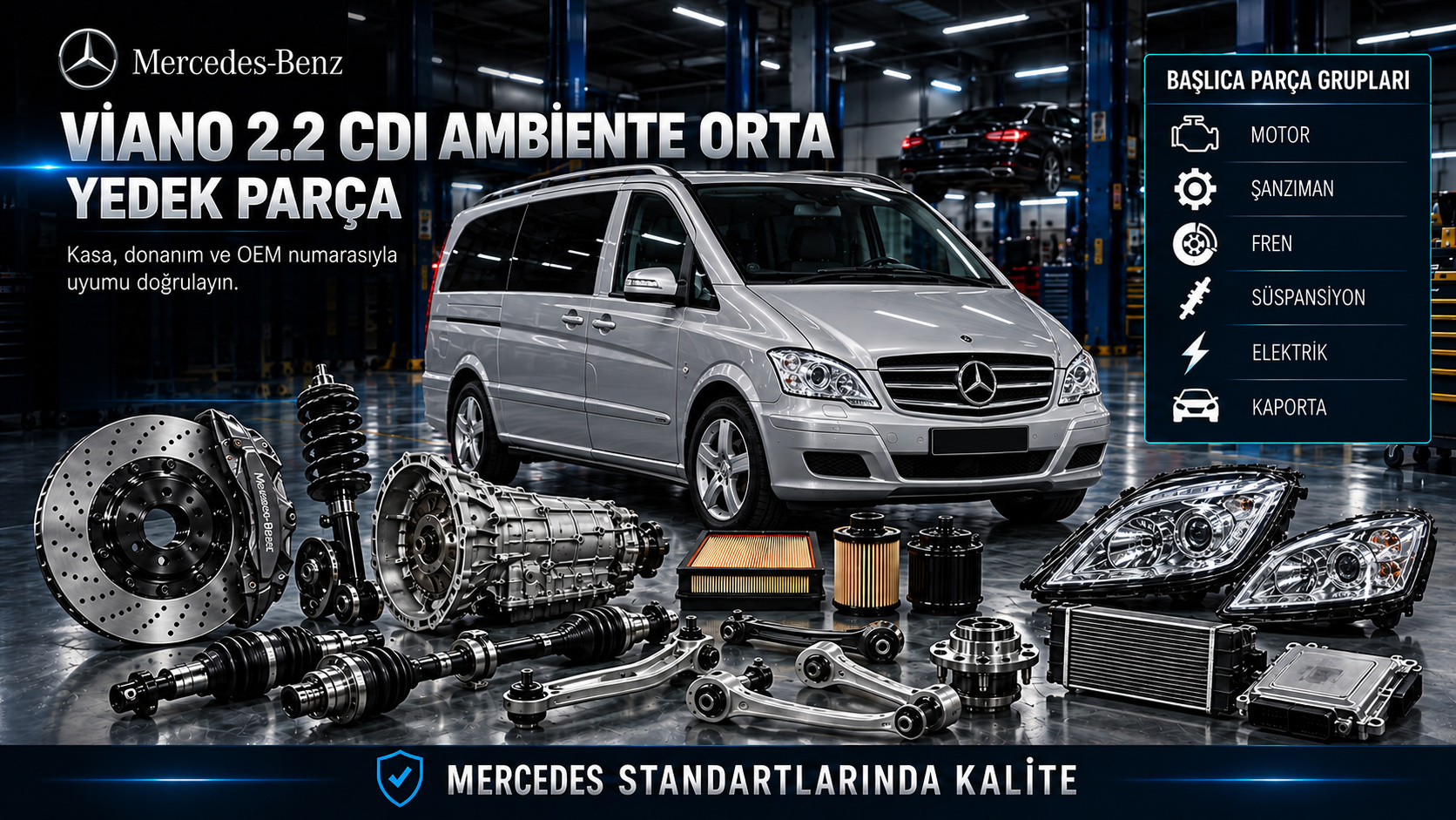 Mercedes Viano 2.2 CDI Ambiente Orta Yedek Parça kategori tanıtımı ve donanıma uygun ürün grupları