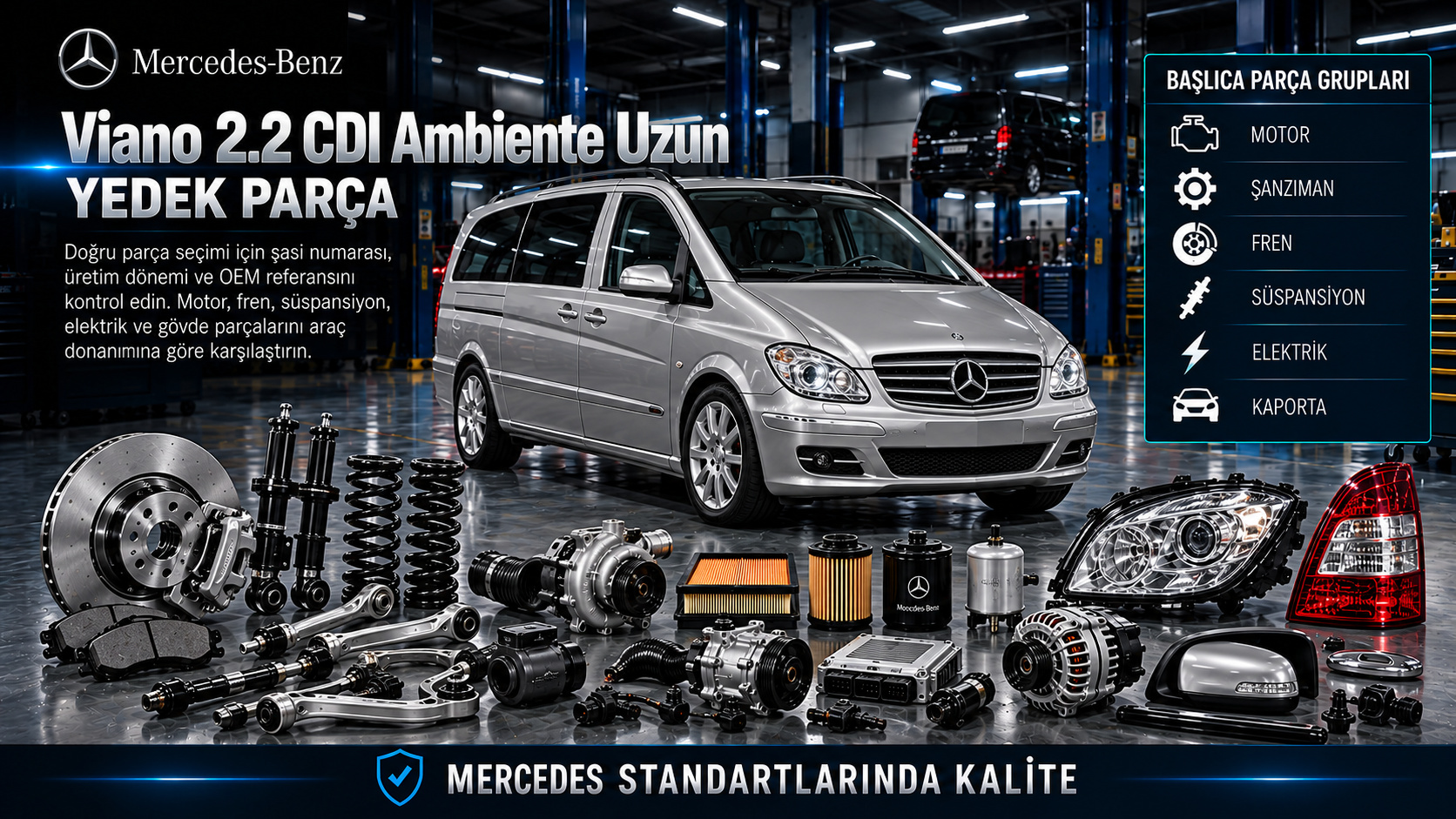 Mercedes Viano 2.2 CDI Ambiente Uzun Yedek Parça: araç ve ilgili motor, fren, süspansiyon, elektrik ve gövde parçaları