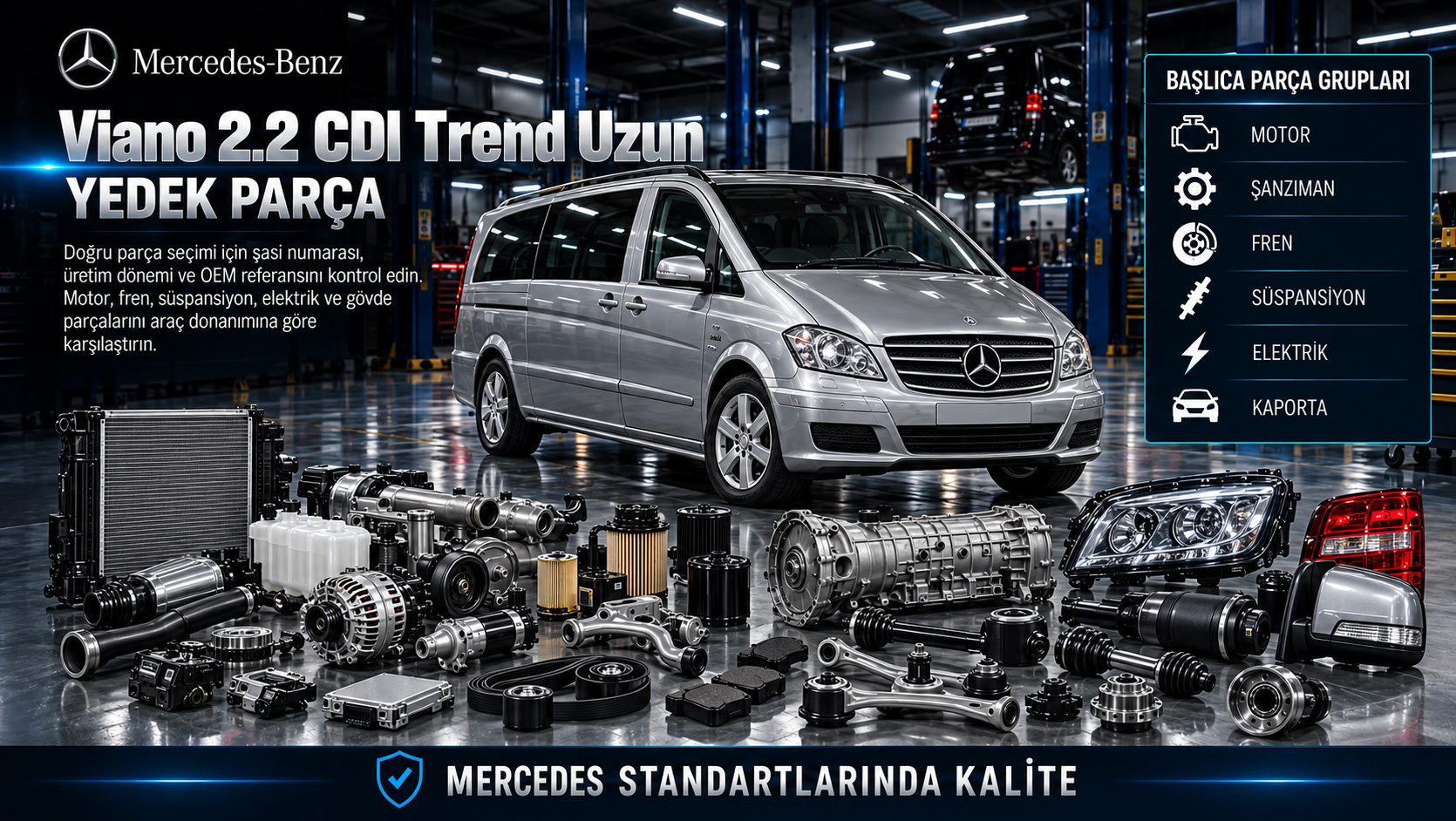 Mercedes Viano 2.2 CDI Trend Uzun motor, kapı, koltuk ve klima parçaları