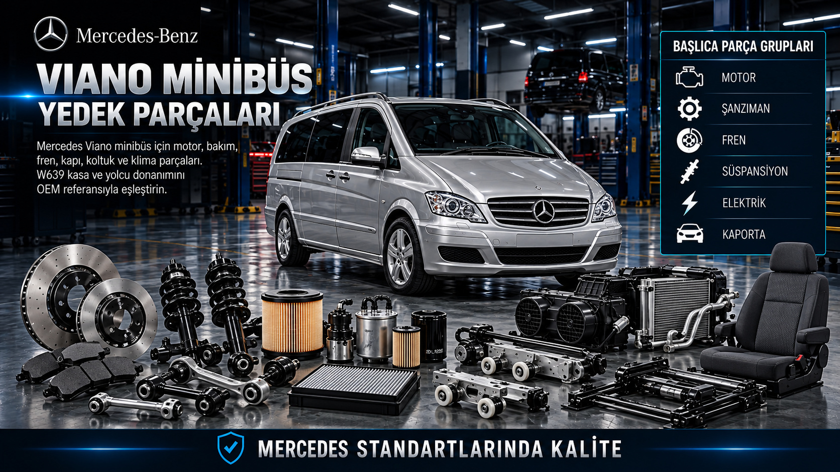 Mercedes-Benz Viano W639 minibüs ve yedek parça gruplarını gösteren kategori görseli