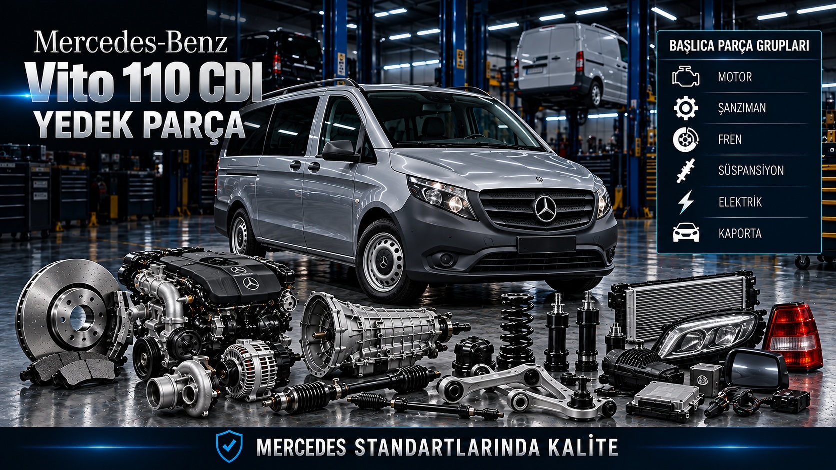 Mercedes-Benz Vito 110 CDI motor, bakım, yakıt, fren ve ticari yürüyen aksam parçaları
