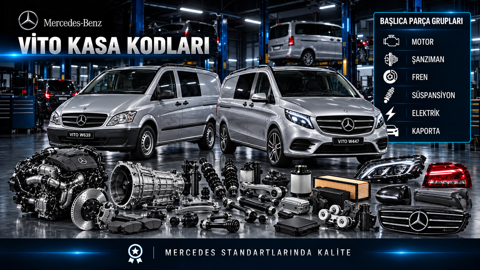 Mercedes Vito kasa seçimi, motor, bakım, fren, aktarma ve panelvan gövde parçaları