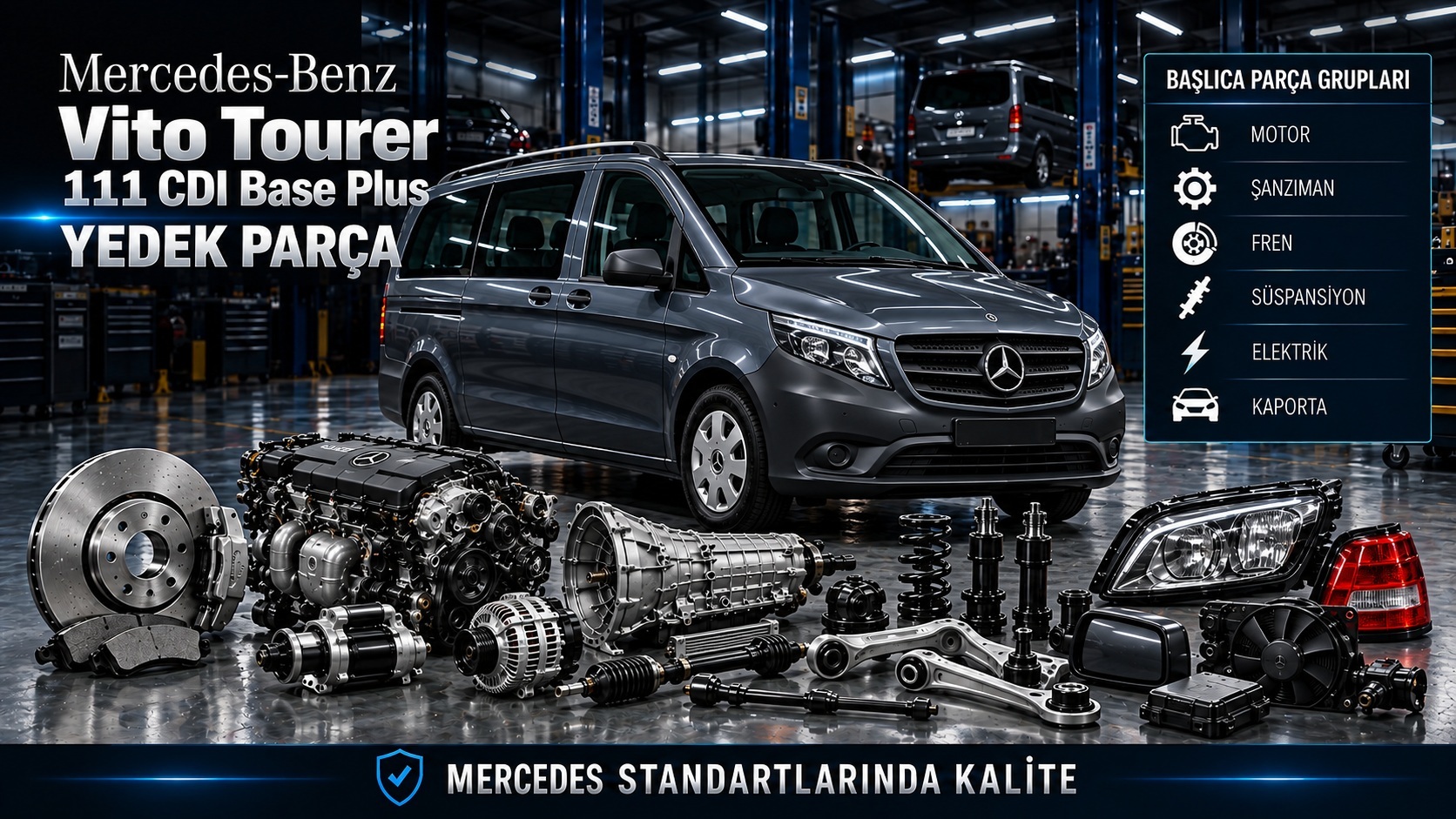 Mercedes-Benz Vito Tourer 111 CDI Base Plus motor, bakım, fren ve yolcu kabini parçaları