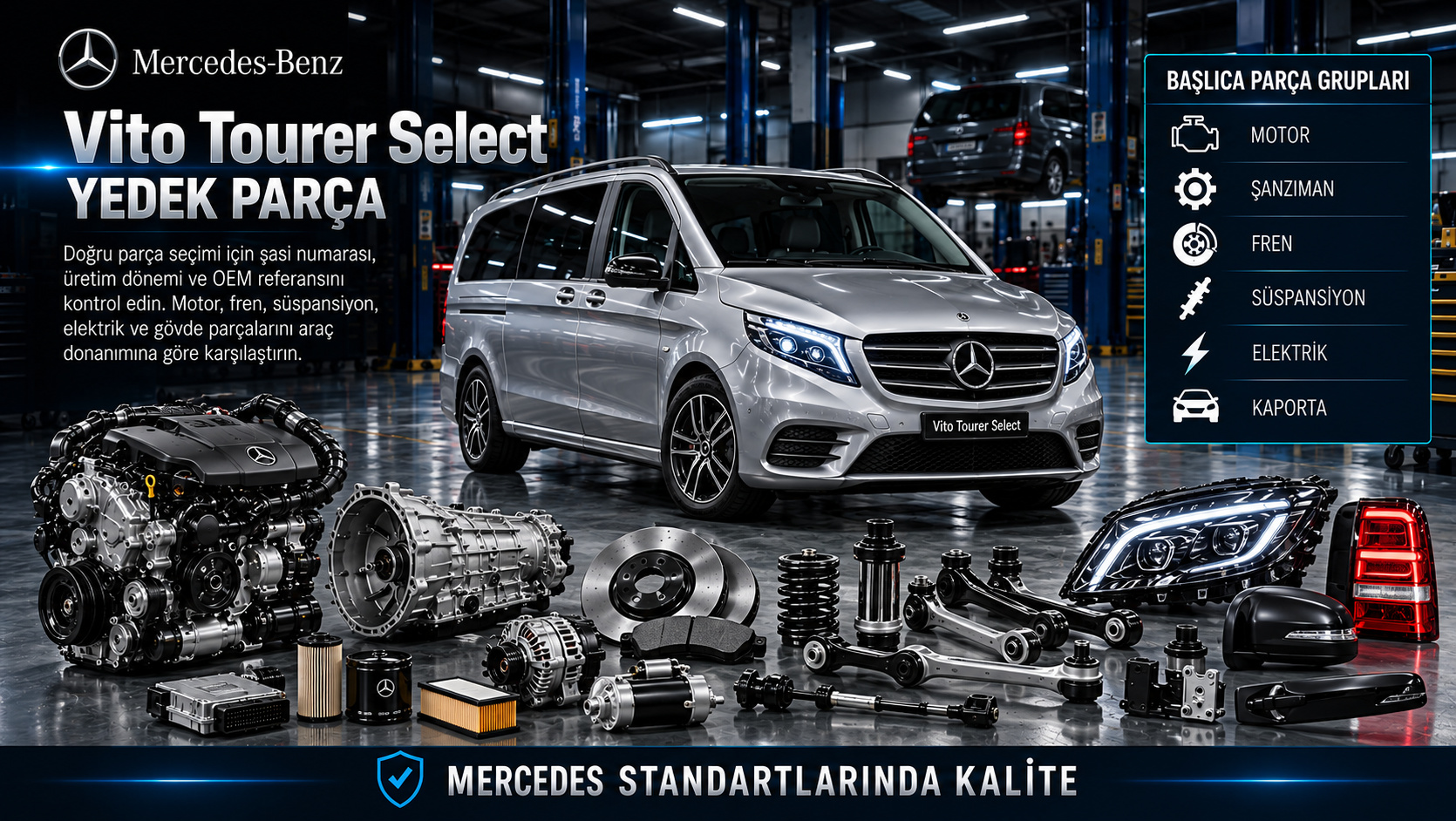 Mercedes Vito Tourer Select motor, sürgülü kapı, koltuk ve klima parçaları