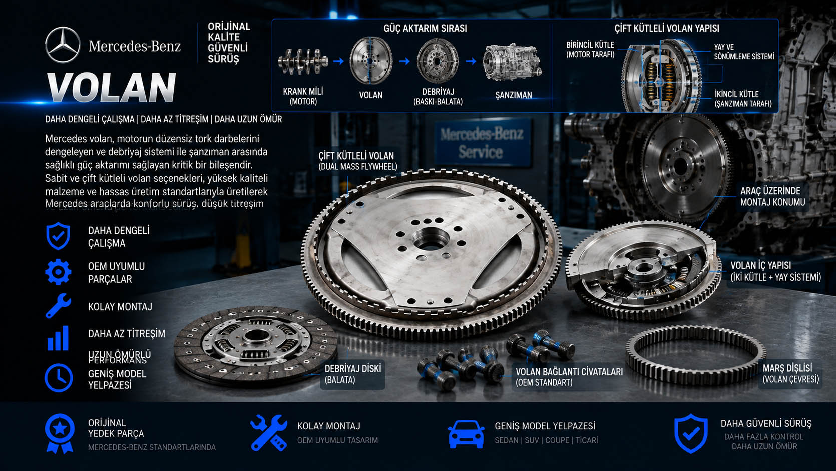 Mercedes volan, çift kütleli volan ve dual mass flywheel çeşitleri