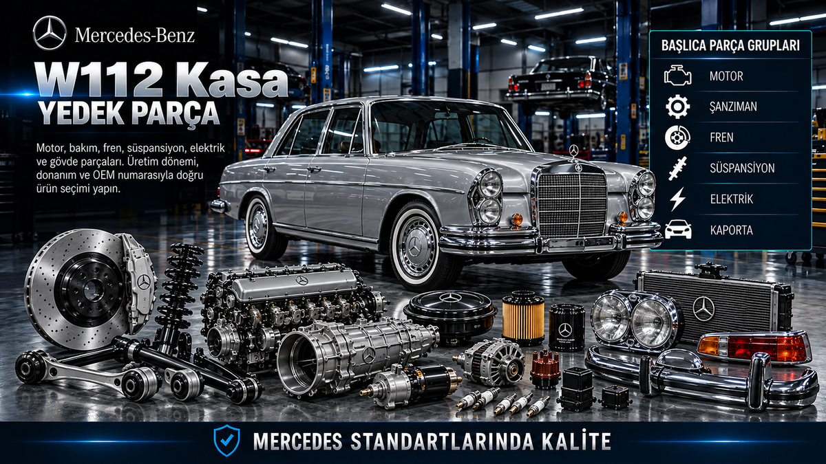 Mercedes W112 Kasa Yedek Parça: araç ve ilgili motor, fren, süspansiyon, elektrik ve gövde parçaları