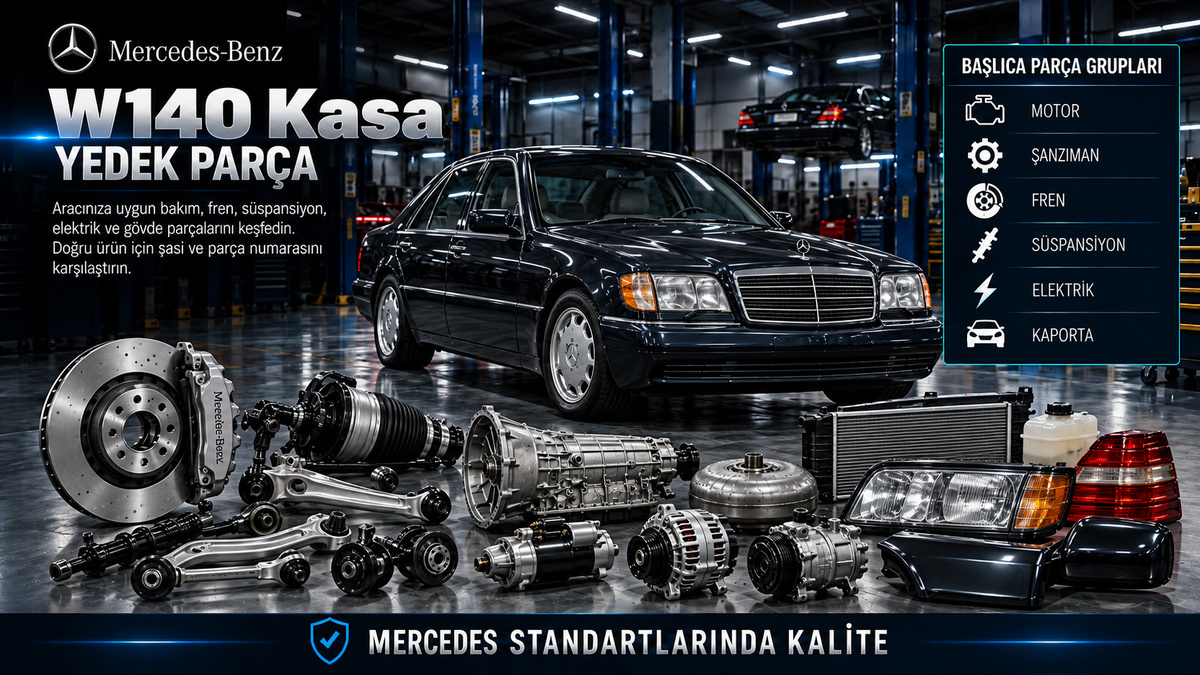 Mercedes W140 S Serisi sedan, motor, şanzıman, fren, süspansiyon ve konfor parçaları
