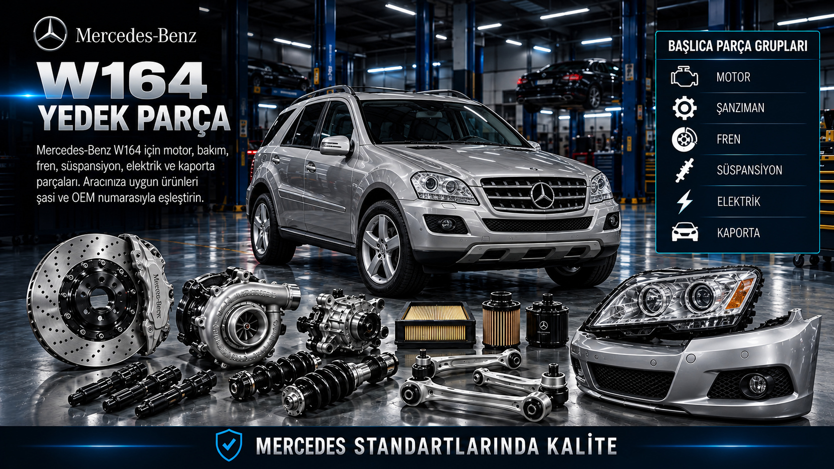 Mercedes-Benz W164 ML için motor, bakım, aktarma, fren ve SUV süspansiyon parçaları