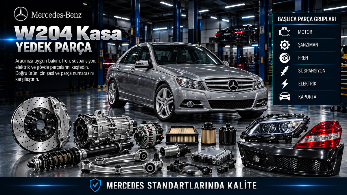 Mercedes W204 C Serisi sedan, motor bakım, şanzıman, fren, süspansiyon ve gövde parçaları