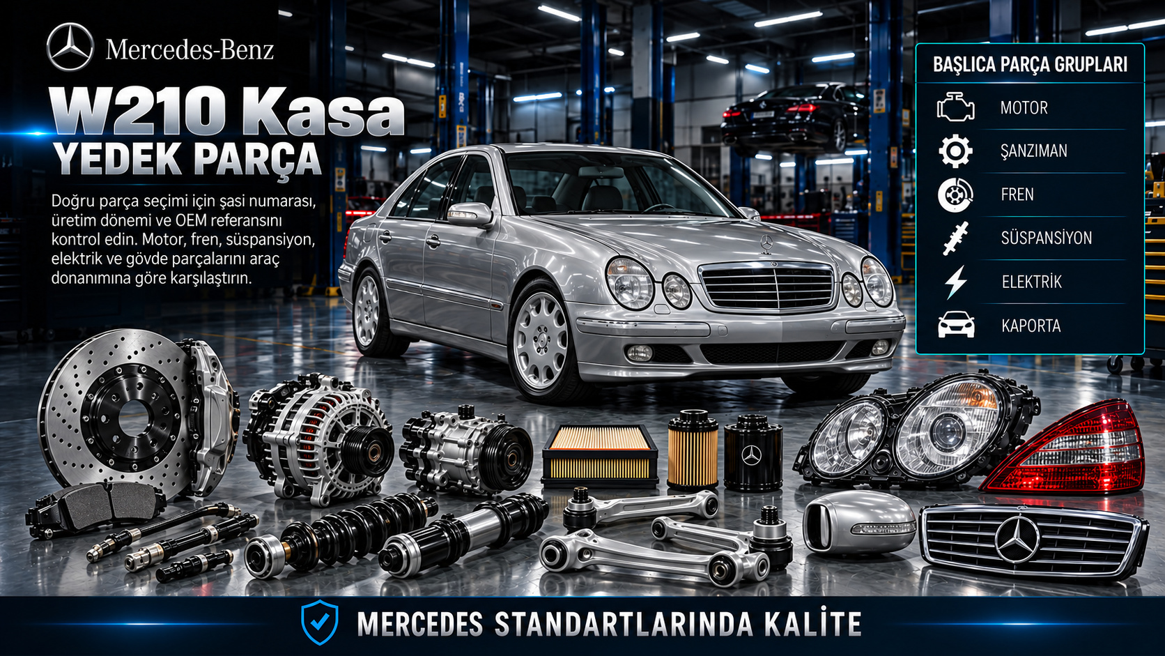 Mercedes W210 Kasa Yedek Parça: araç ve ilgili motor, fren, süspansiyon, elektrik ve gövde parçaları