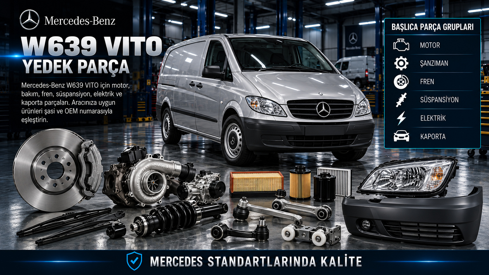 Mercedes-Benz W639 Vito için motor, bakım, ticari araç fren ve panelvan gövde parçaları