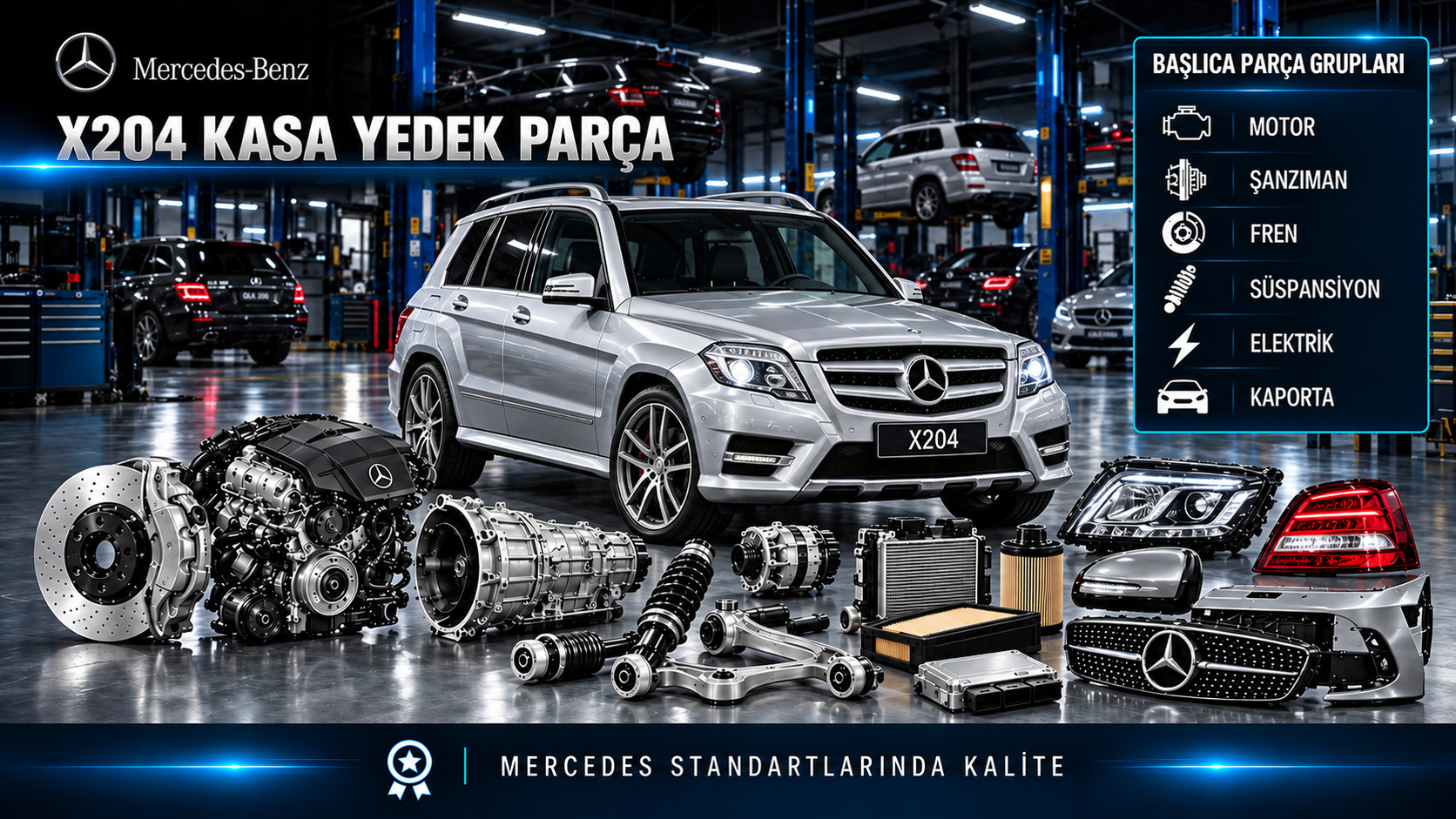 Mercedes GLK X204 motor, bakım, yakıt, fren, süspansiyon, aktarma ve SUV parçaları