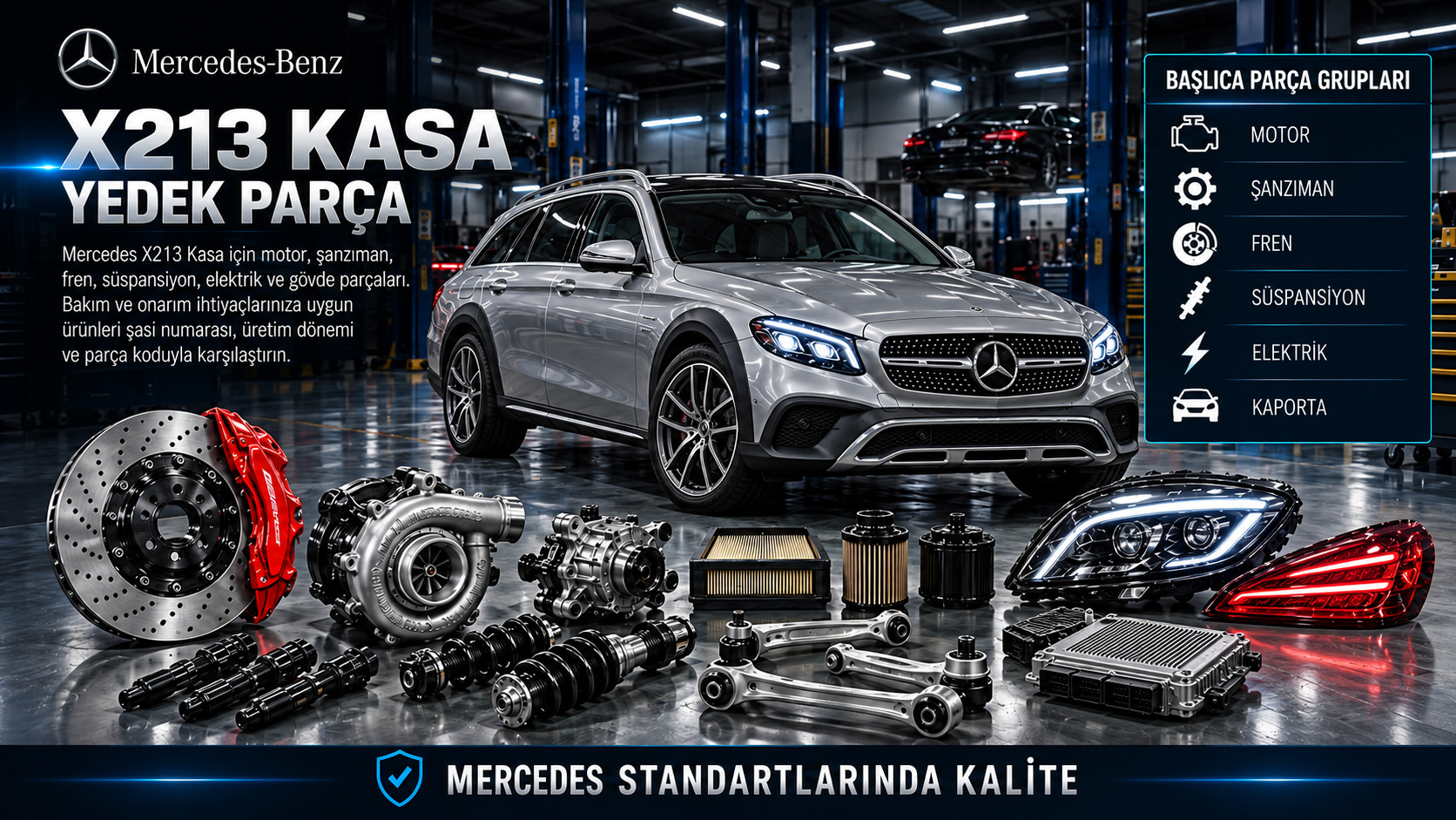 Mercedes X213 E Serisi All-Terrain motor, aktarma, süspansiyon ve station wagon gövde parçaları