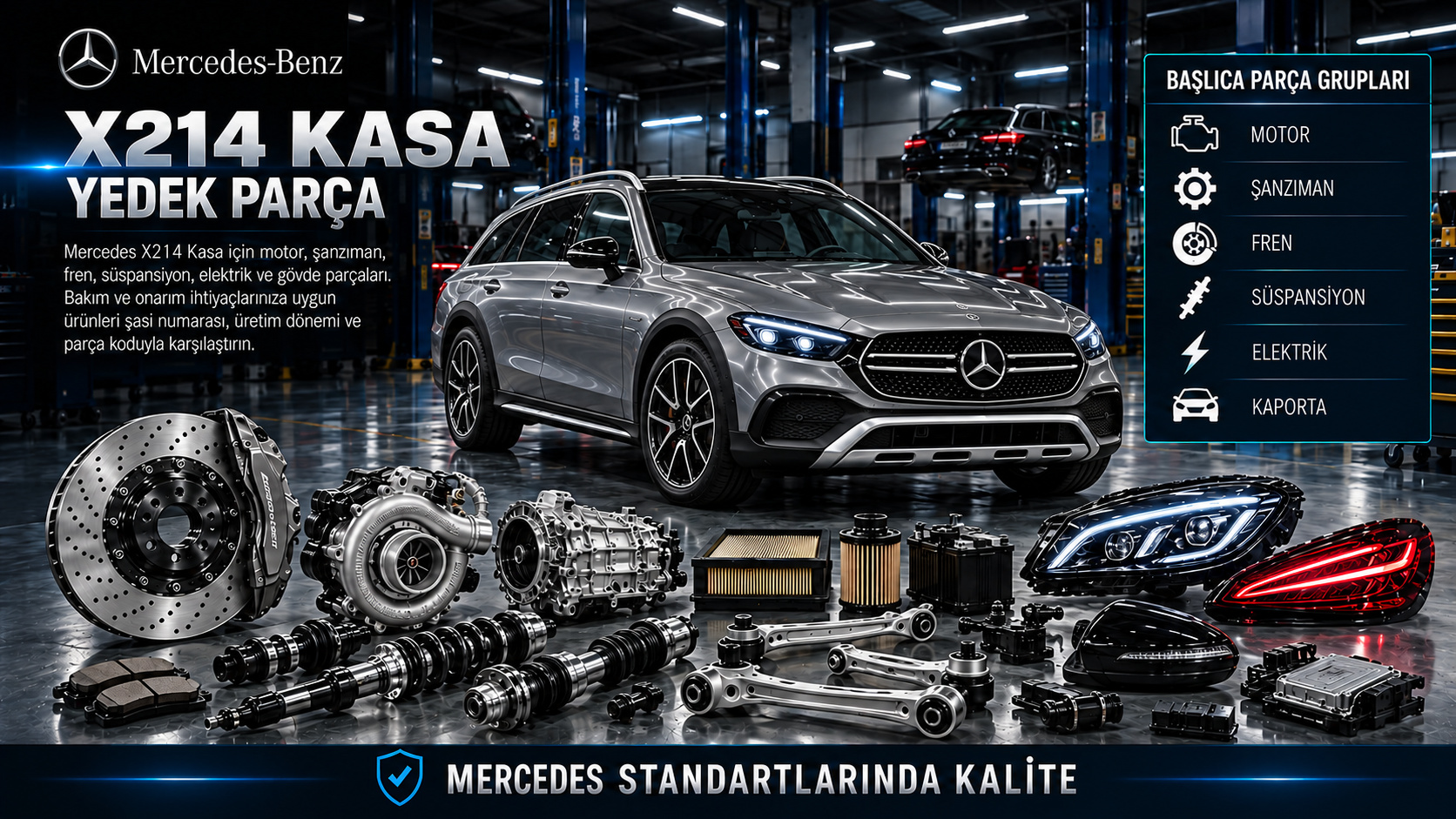 Mercedes X214 All-Terrain için motor, yürüyen aksam, fren ve gövde parçaları