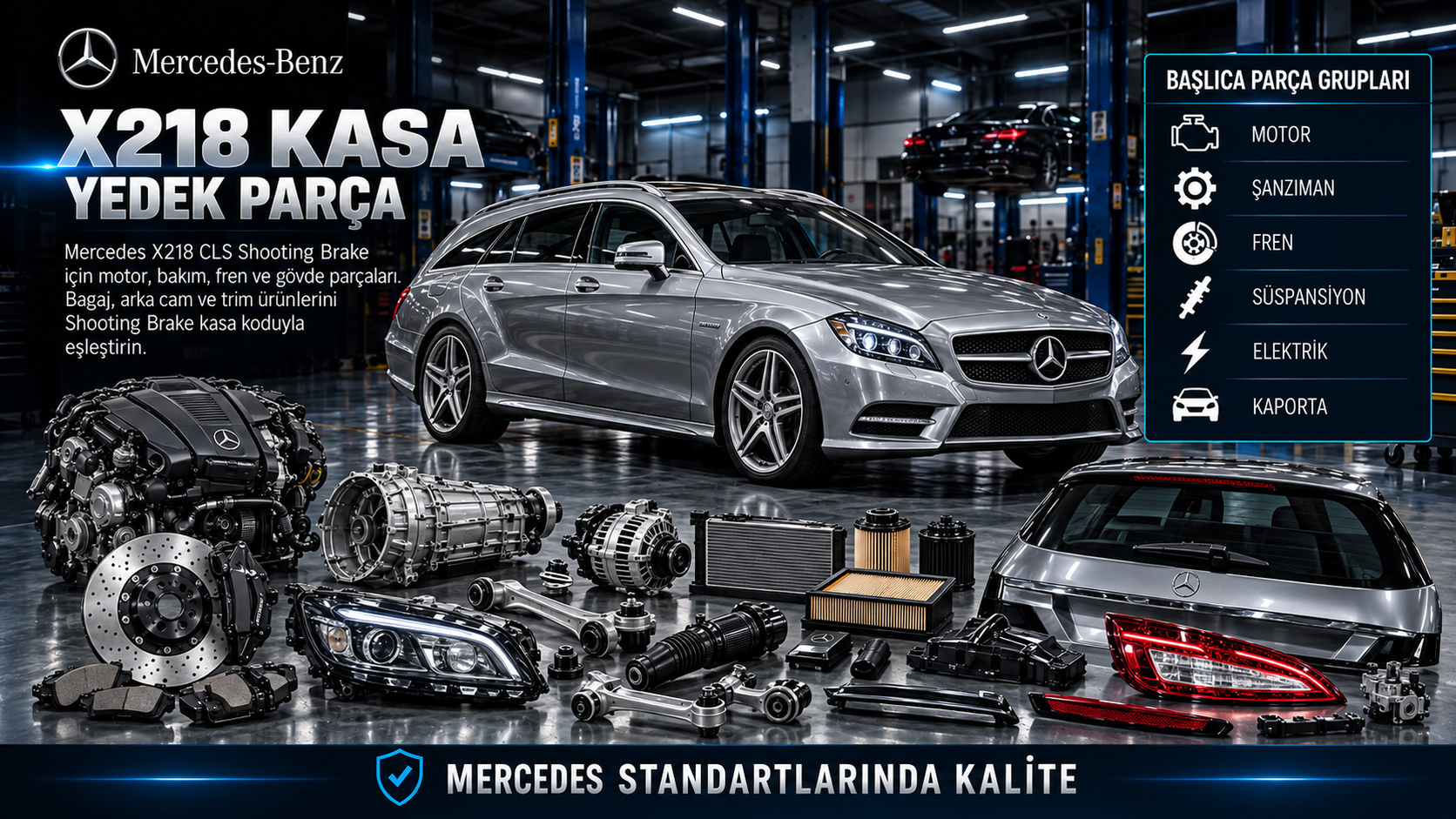 Mercedes X218 CLS Shooting Brake için motor, fren, süspansiyon ve bagaj gövde parçaları