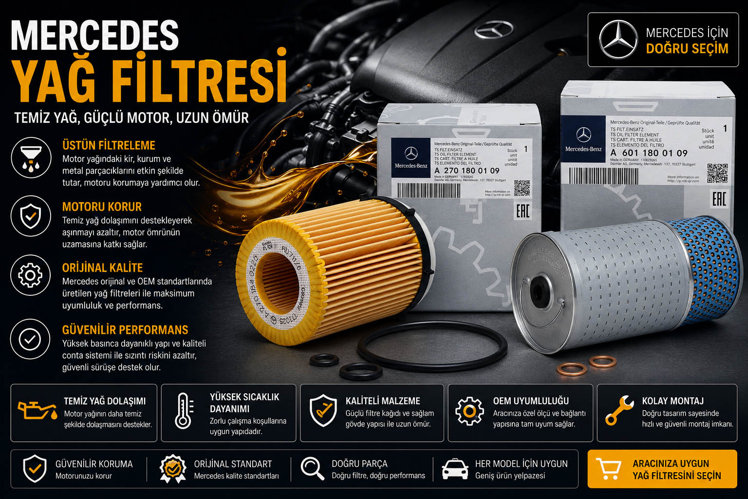 Mercedes yağ filtresi ve motor yağ filtresi çeşitleri