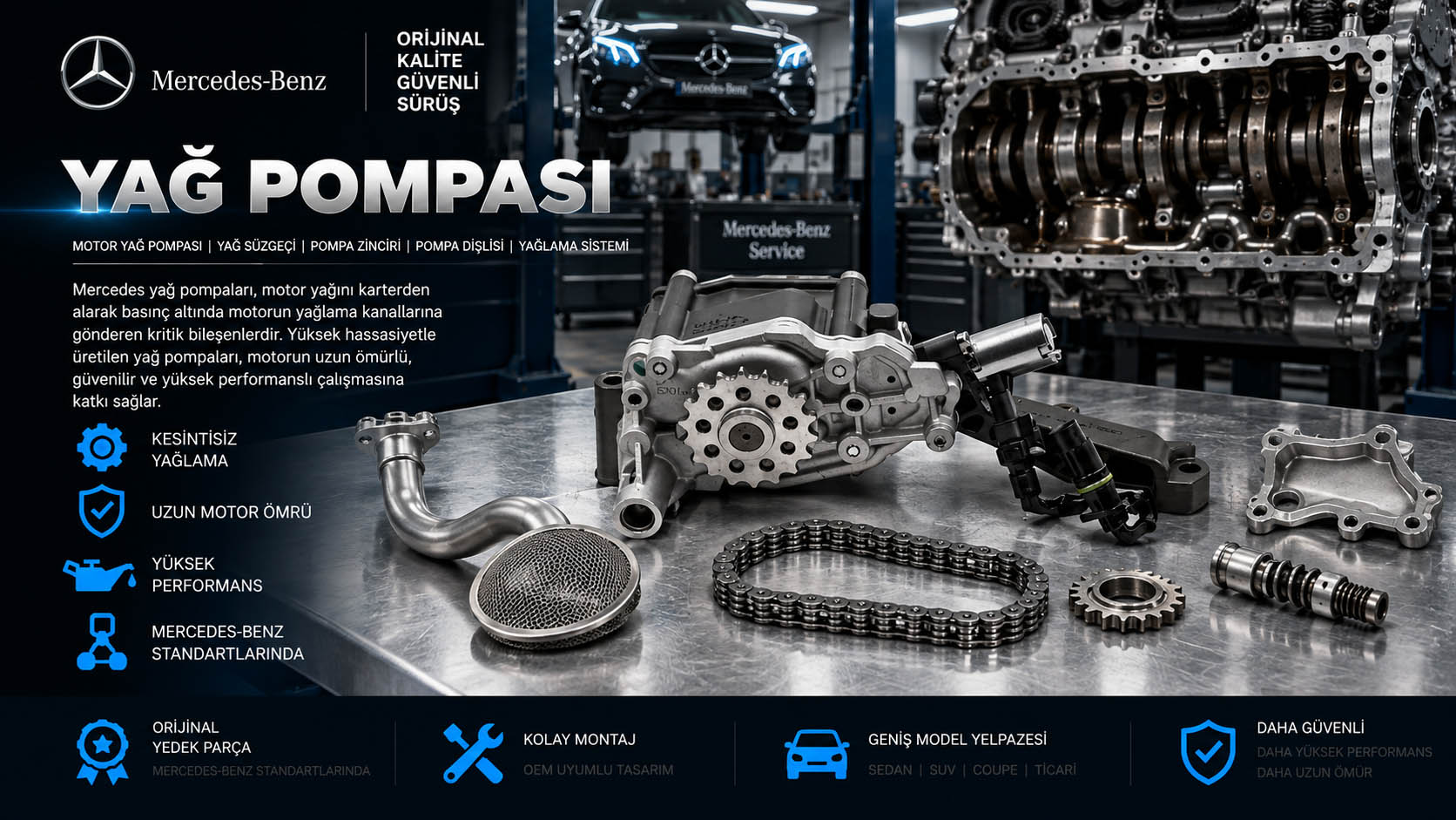 Mercedes yağ pompası, motor yağ pompası ve yağlama sistemi parçaları
